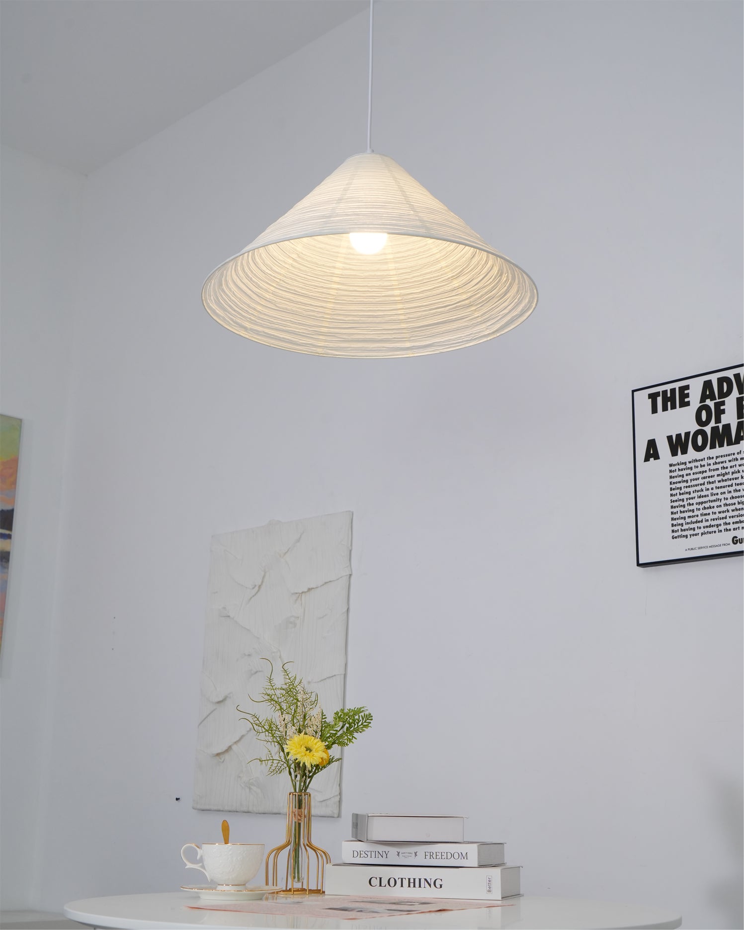 Conic Paper Pyramid Pendant Lamp-Neutral Decor
