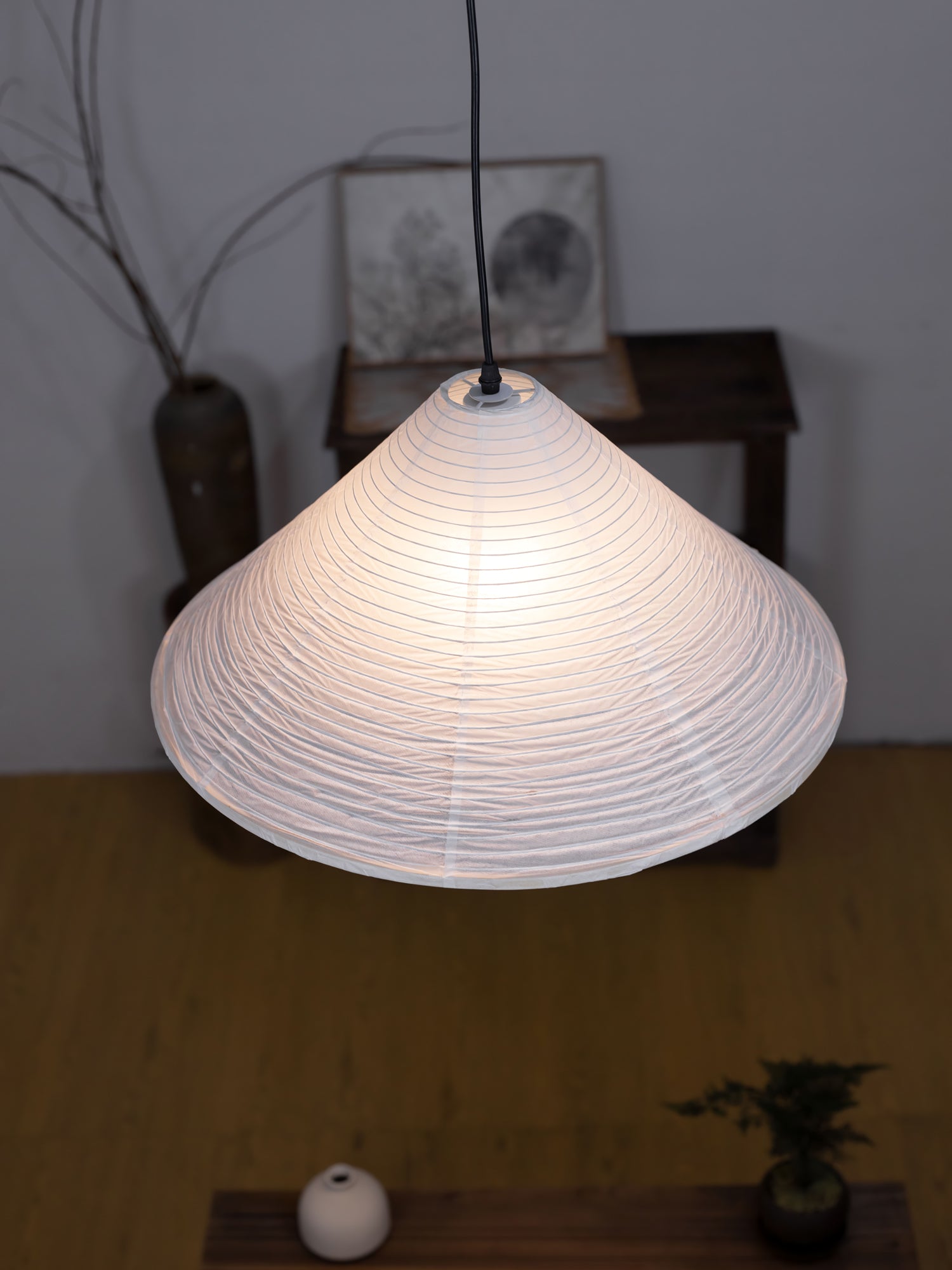 Conic Paper Pyramid Pendant Lamp-Neutral Decor