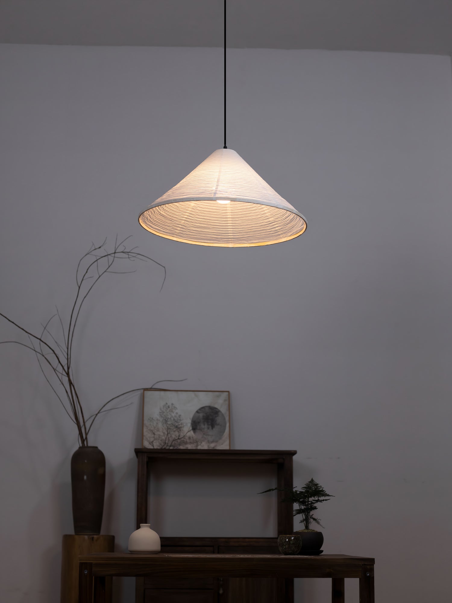 Conic Paper Pyramid Pendant Lamp-Neutral Decor