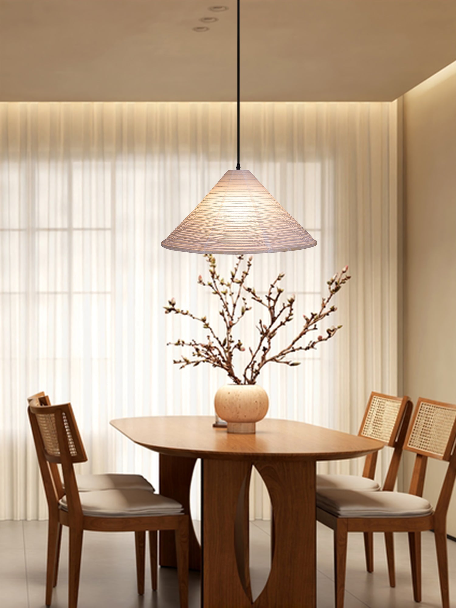 Conic Paper Pyramid Pendant Lamp-Neutral Decor