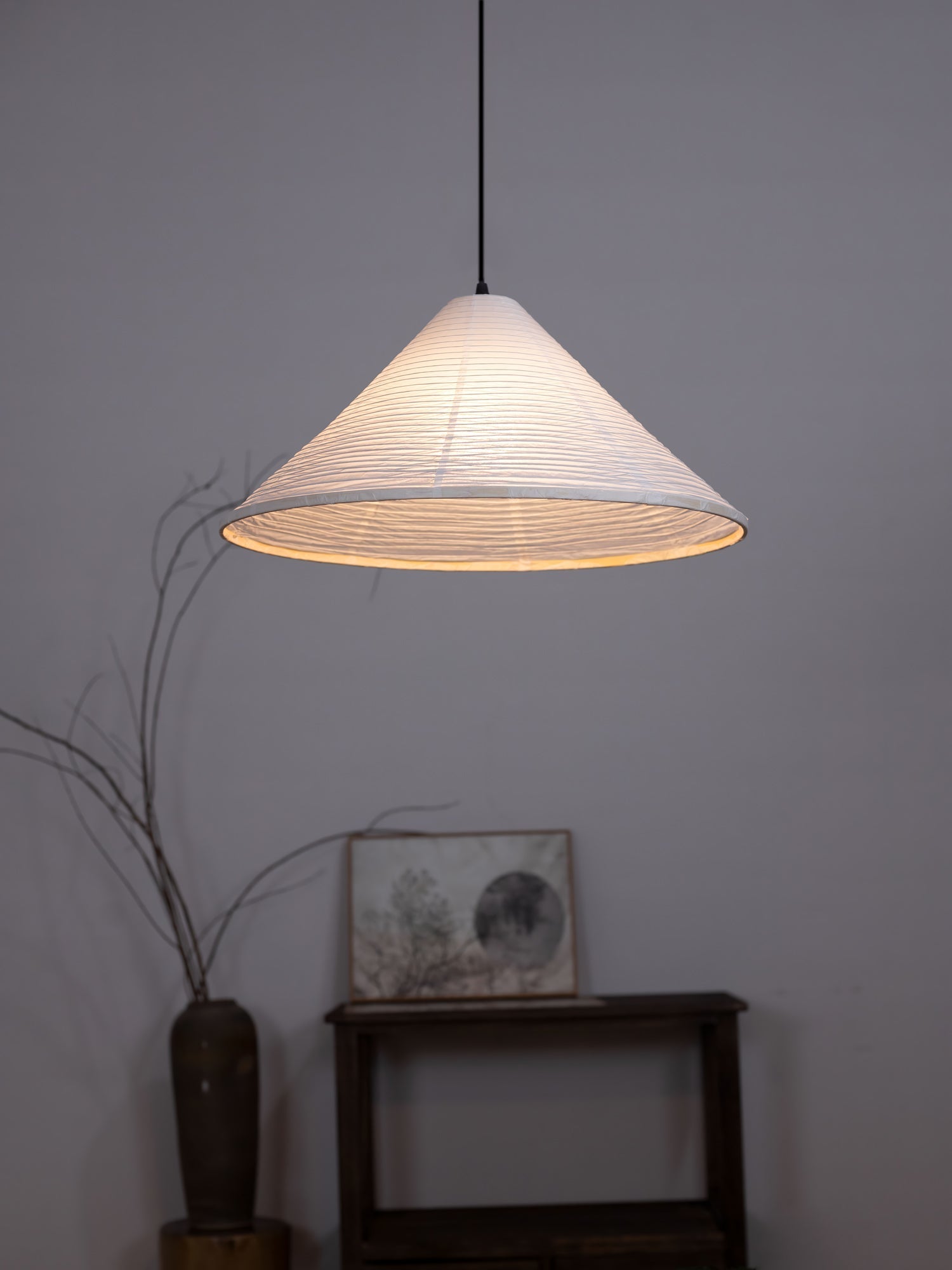 Conic Paper Pyramid Pendant Lamp-Neutral Decor
