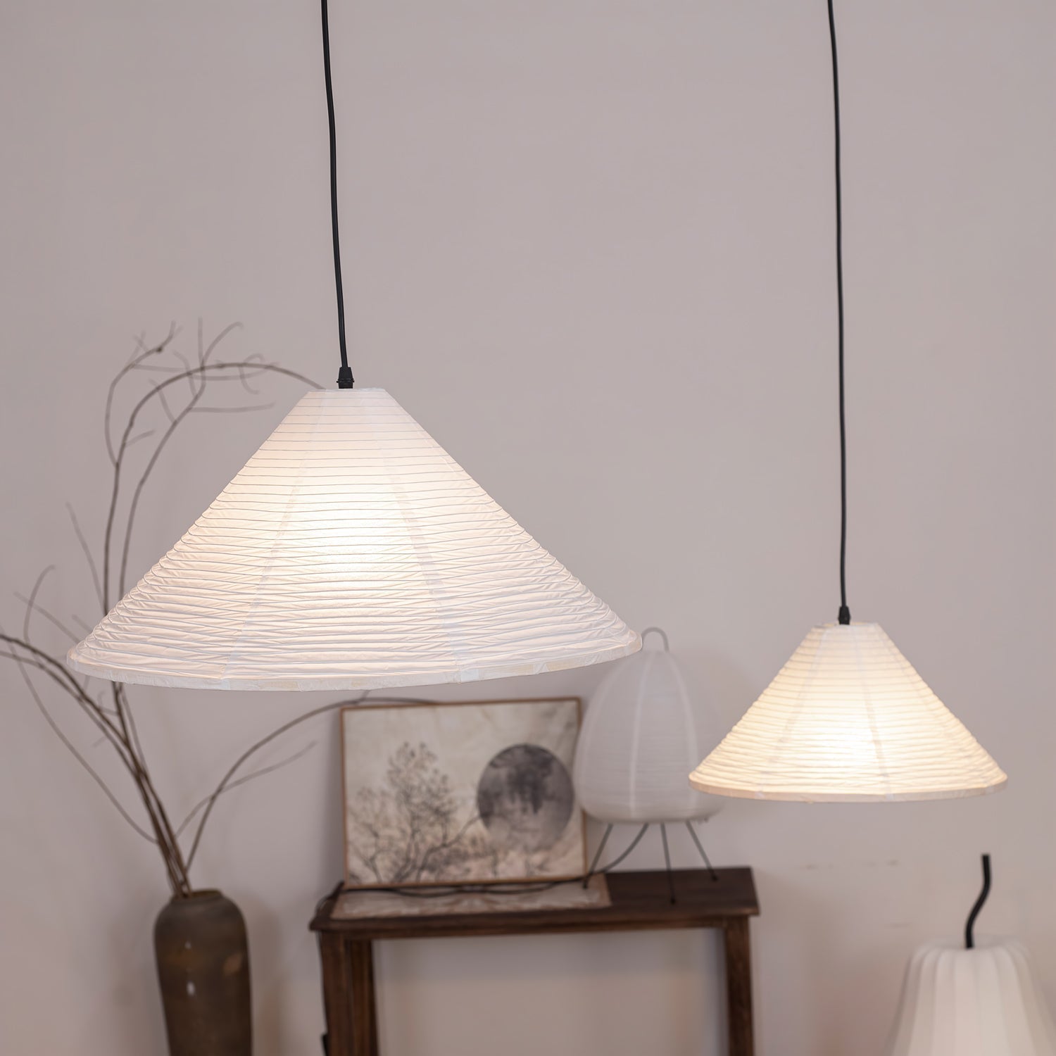 Conic Paper Pyramid Pendant Lamp-Neutral Decor