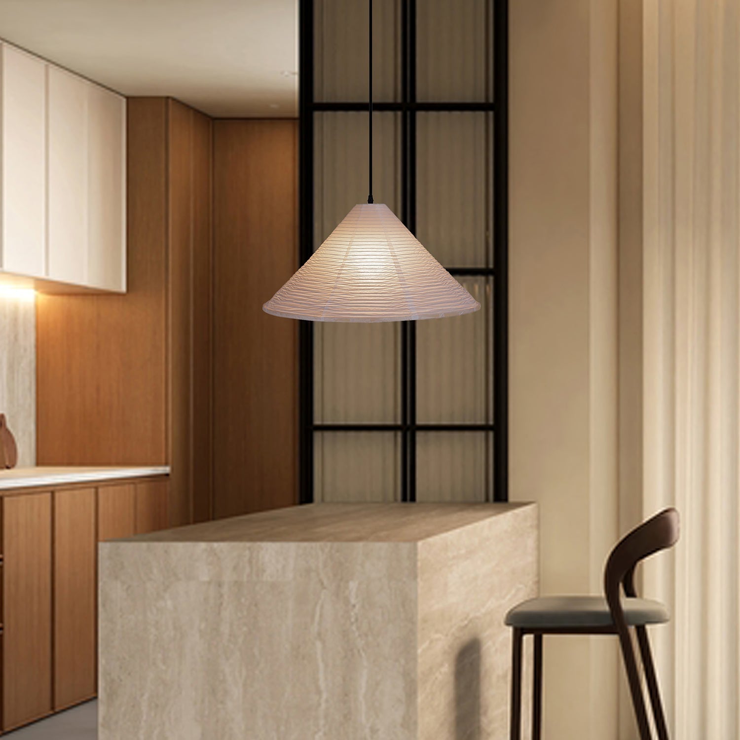 Conic Paper Pyramid Pendant Lamp-Neutral Decor