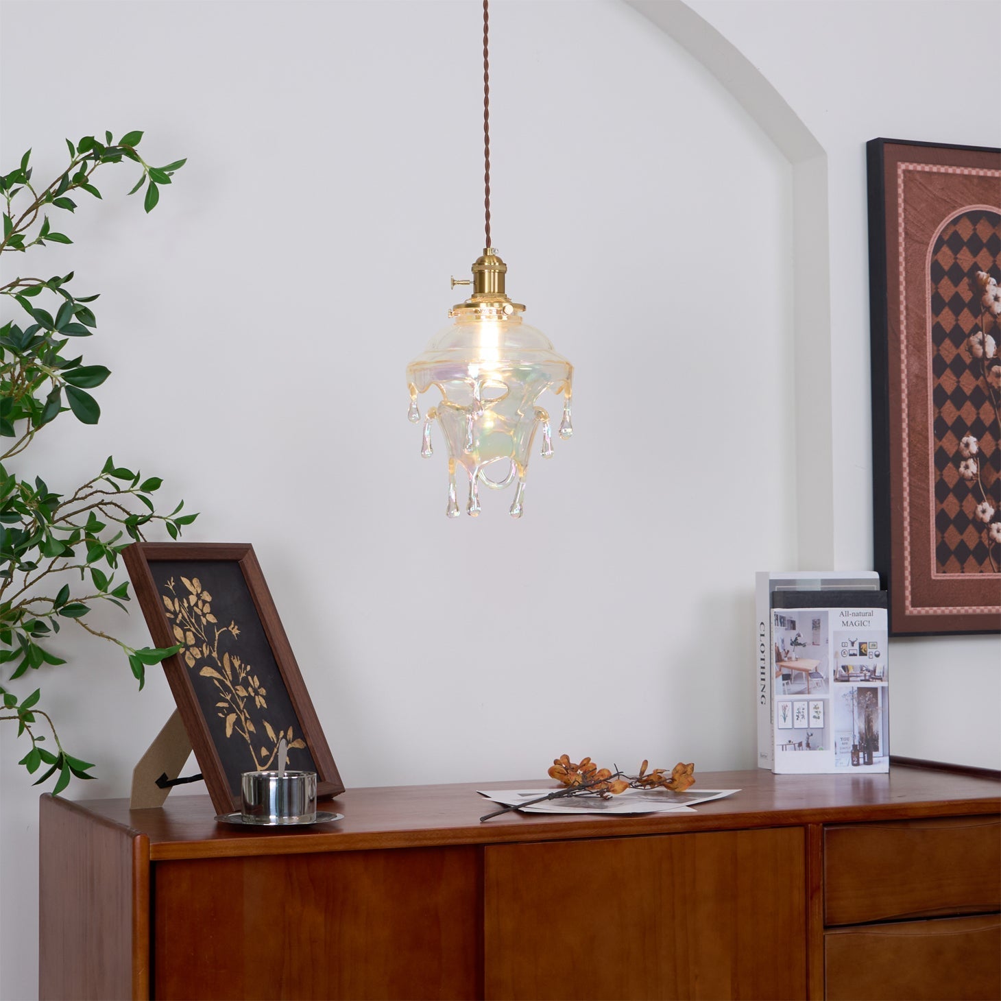 Pendant Lamp Iridescent Water Drop Shade Artistic Glow Contemporary