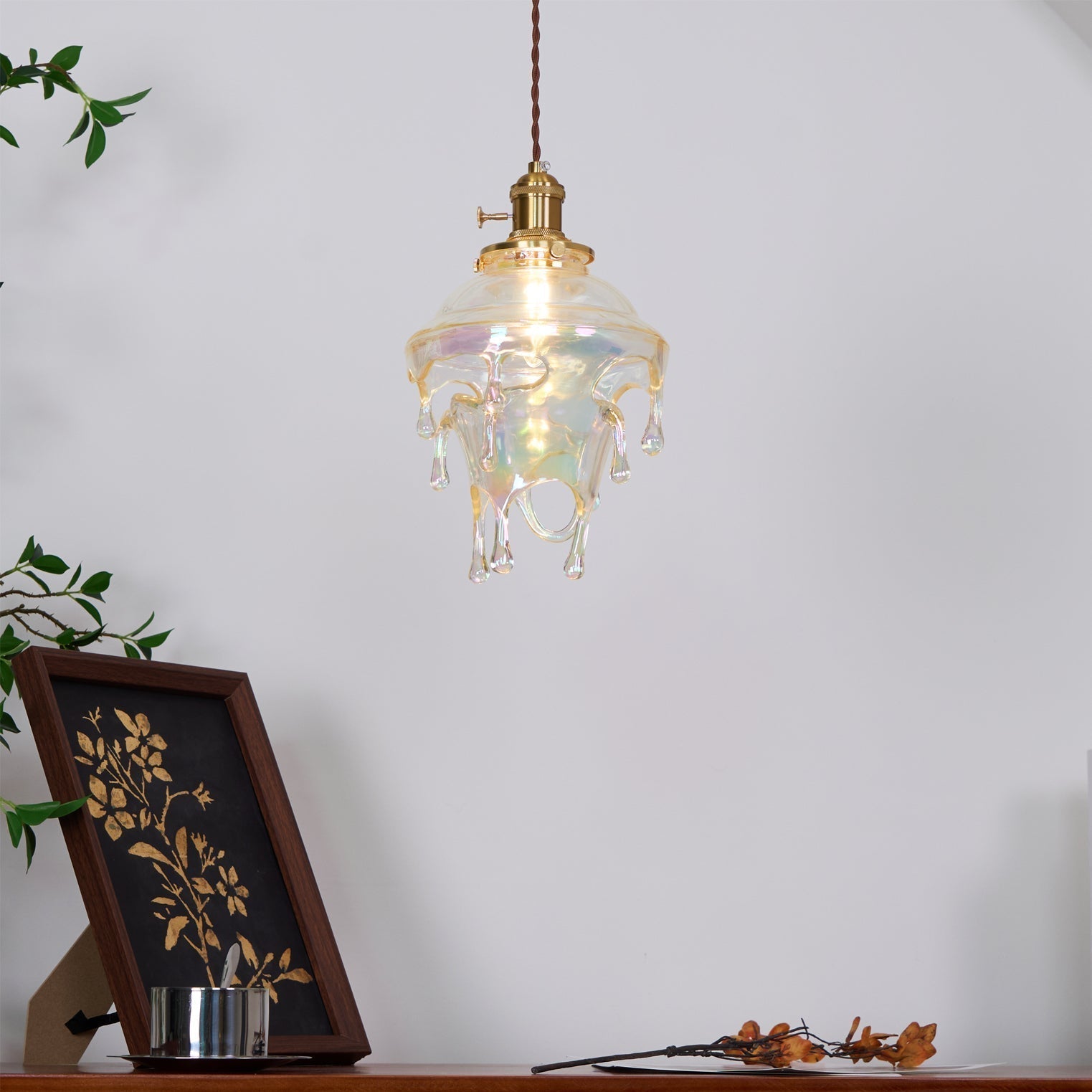 Pendant Lamp Iridescent Water Drop Shade Artistic Glow Contemporary