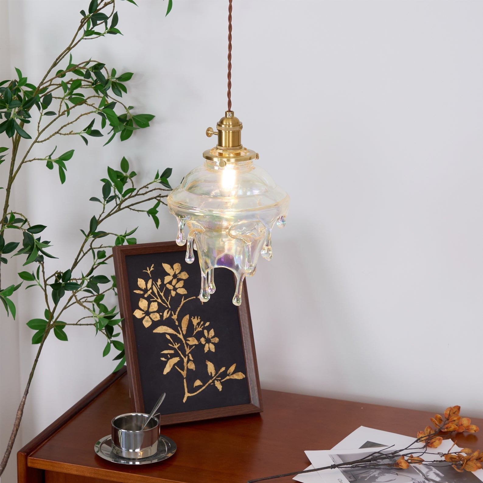 Pendant Lamp Iridescent Water Drop Shade Artistic Glow Contemporary