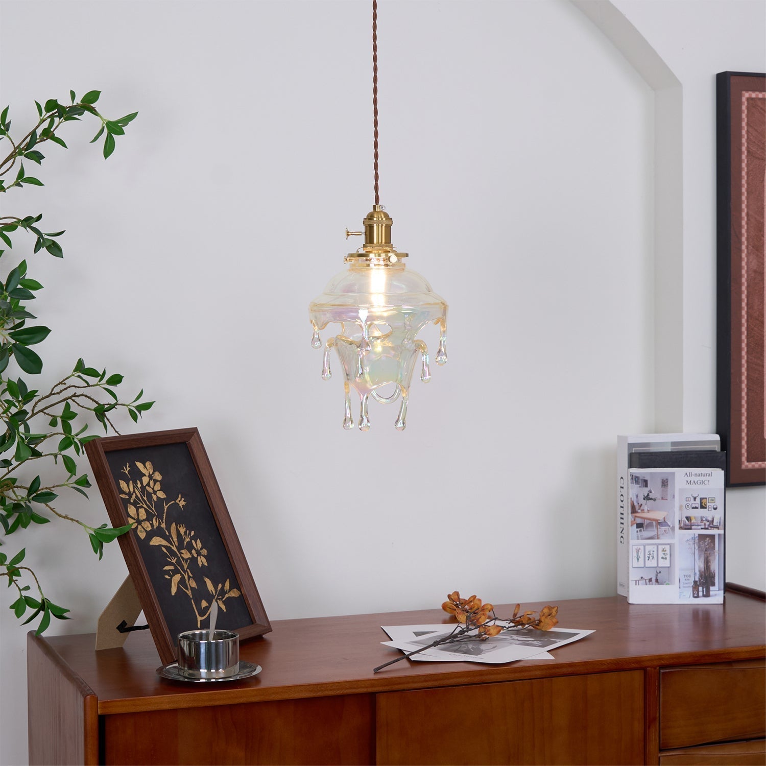 Pendant Lamp Iridescent Water Drop Shade Artistic Glow Contemporary