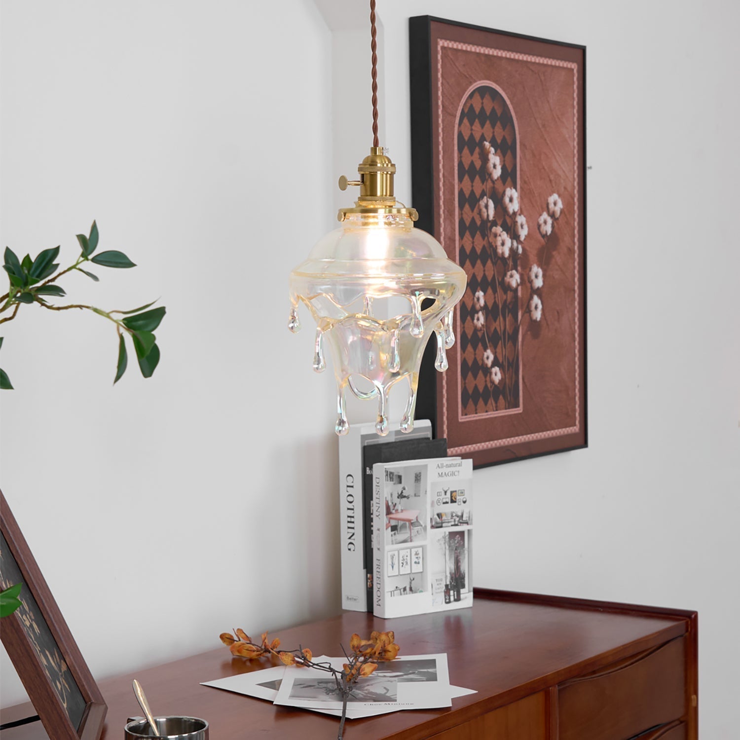 Pendant Lamp Iridescent Water Drop Shade Artistic Glow Contemporary