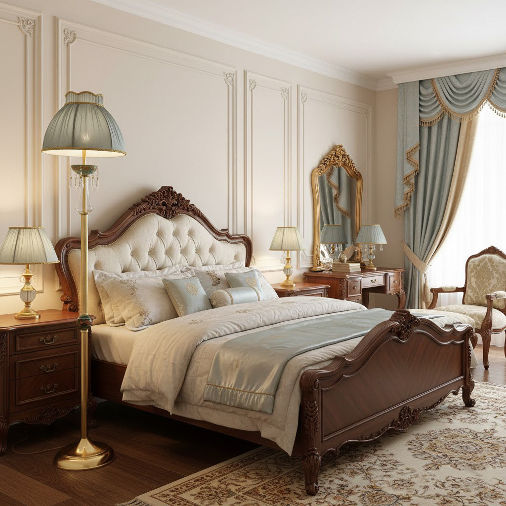 Crystal and glass accents on the Waterford Floor Lamp's stem.