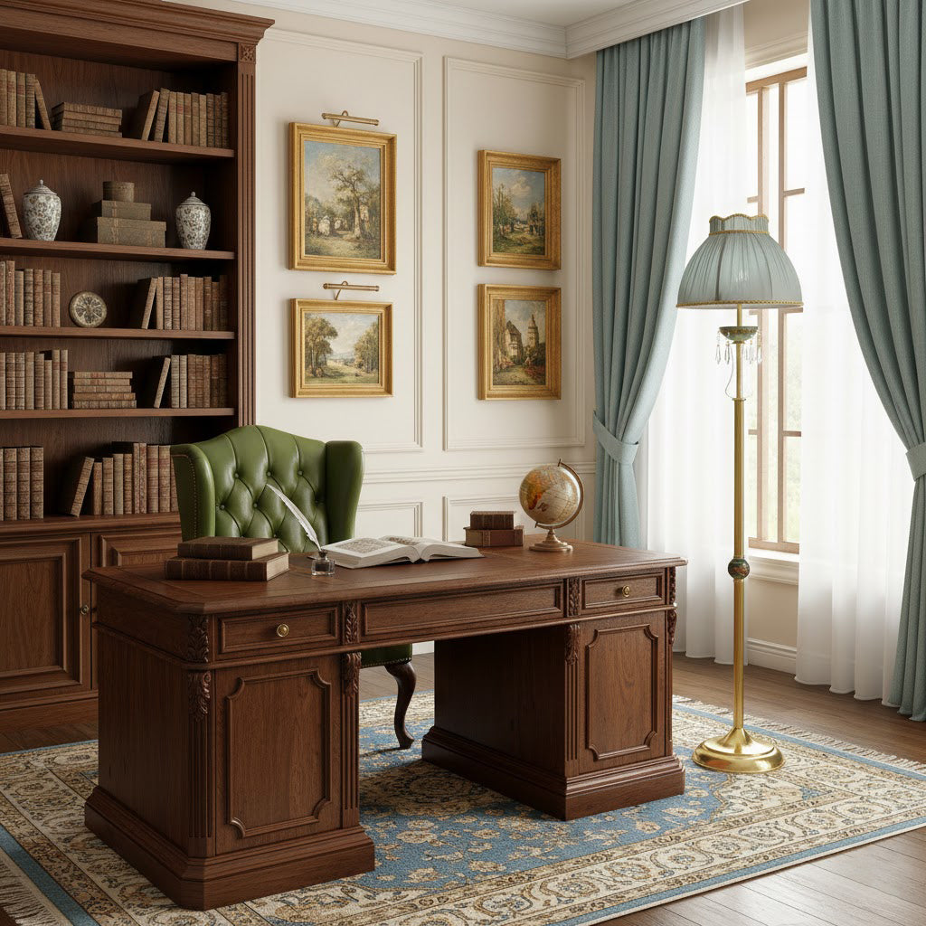 The Waterford Floor Lamp shown in a well-lit living room setting.