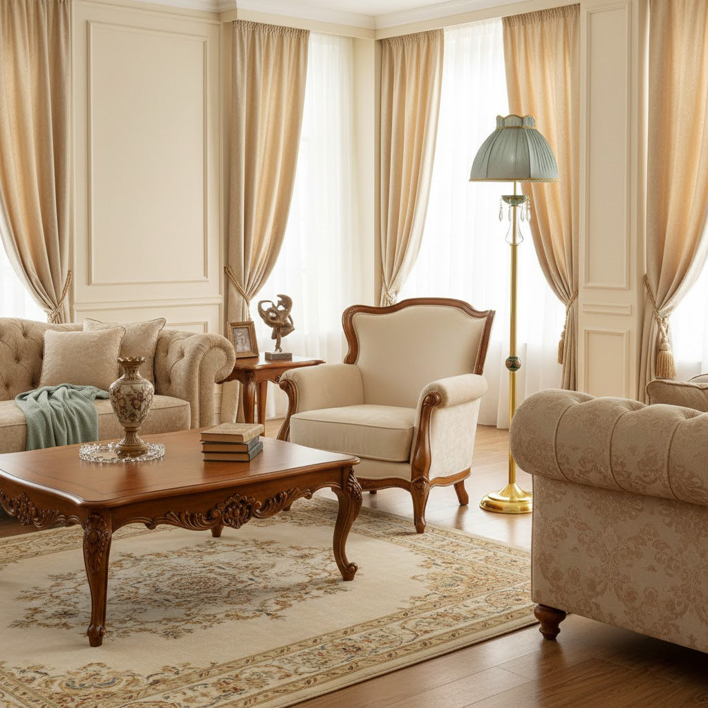 The sturdy base of the Waterford Floor Lamp, highlighting the brass material.