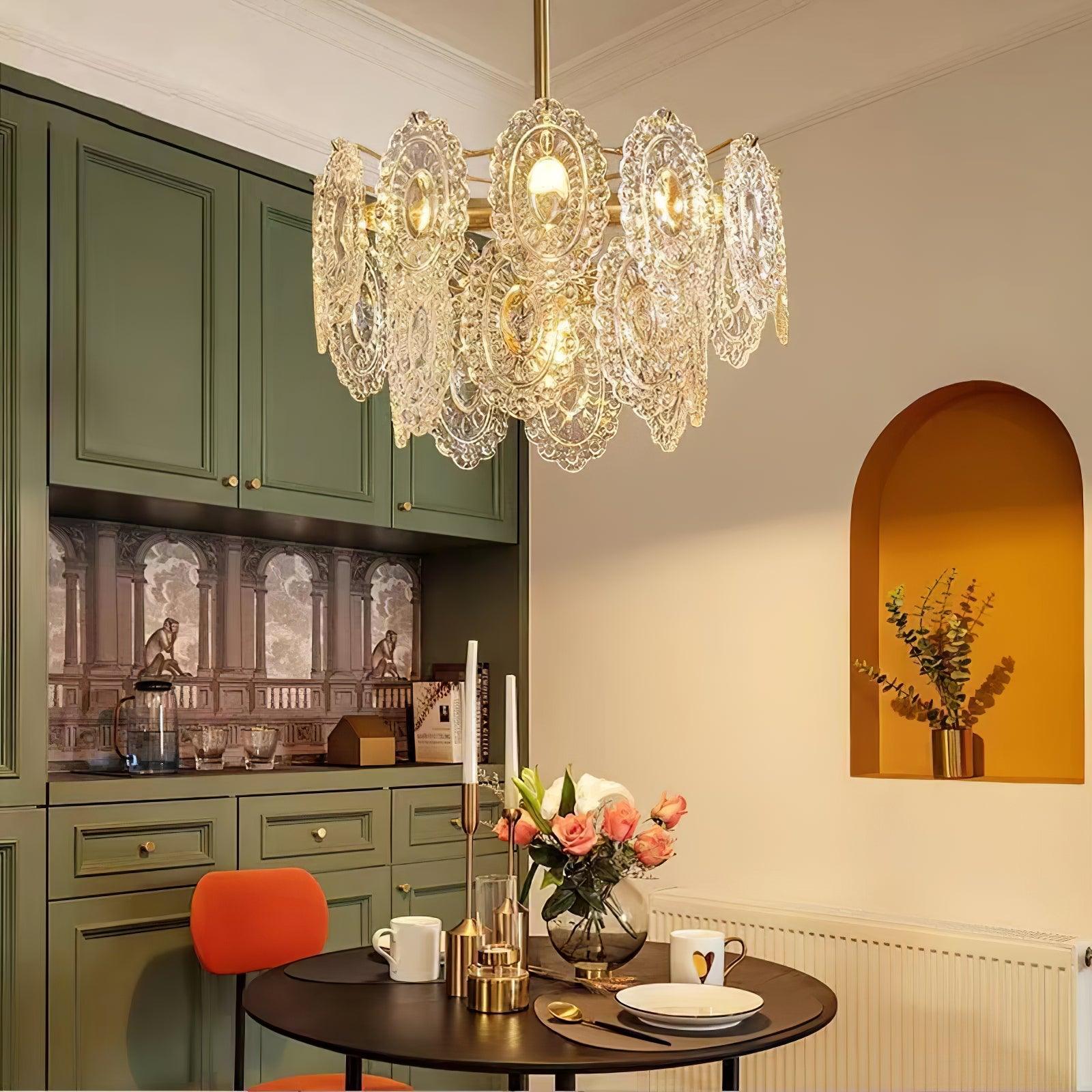 Dallion Chandelier Wave Glass Wrought Iron Elegant-Neutral Decor