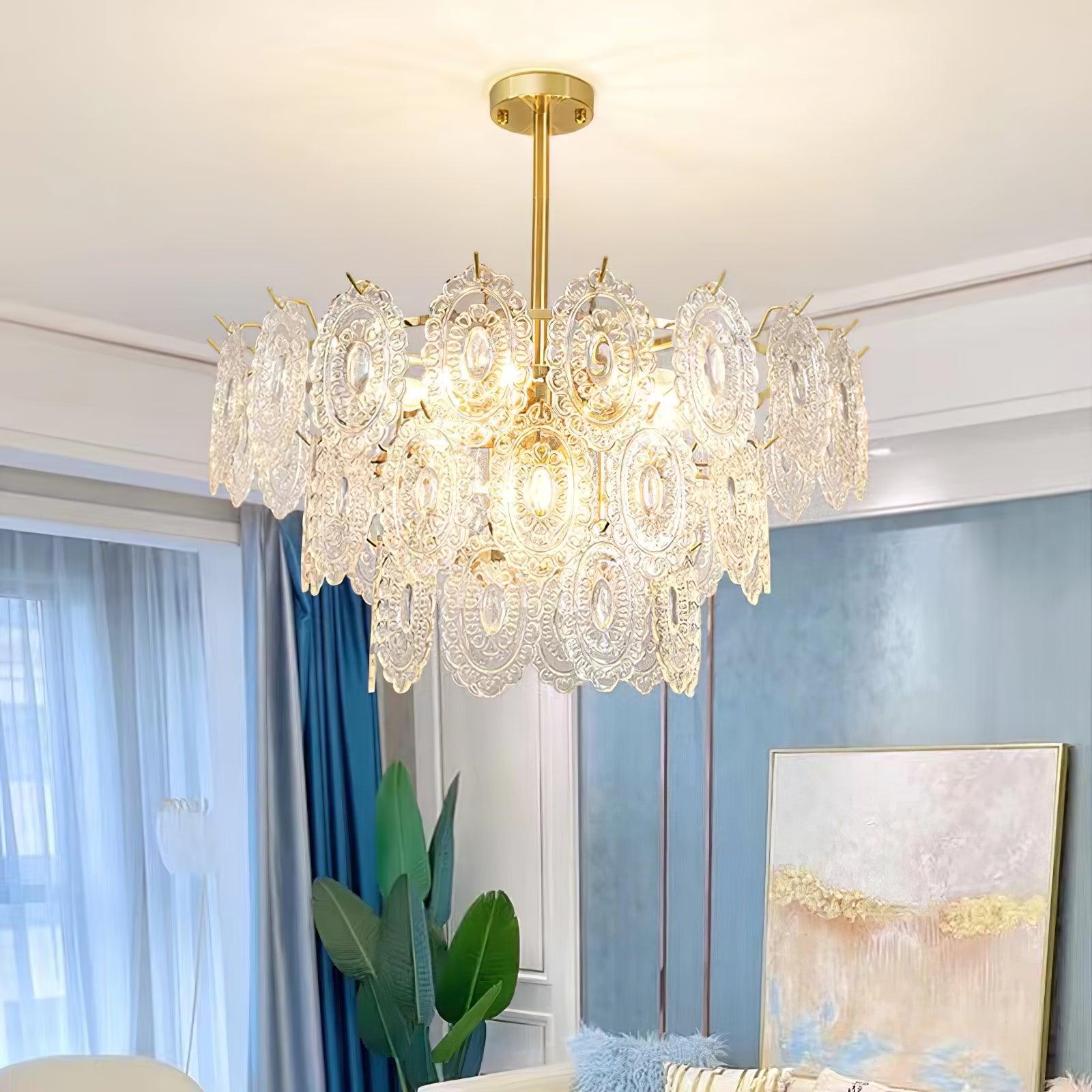 Dallion Chandelier Wave Glass Wrought Iron Elegant-Neutral Decor