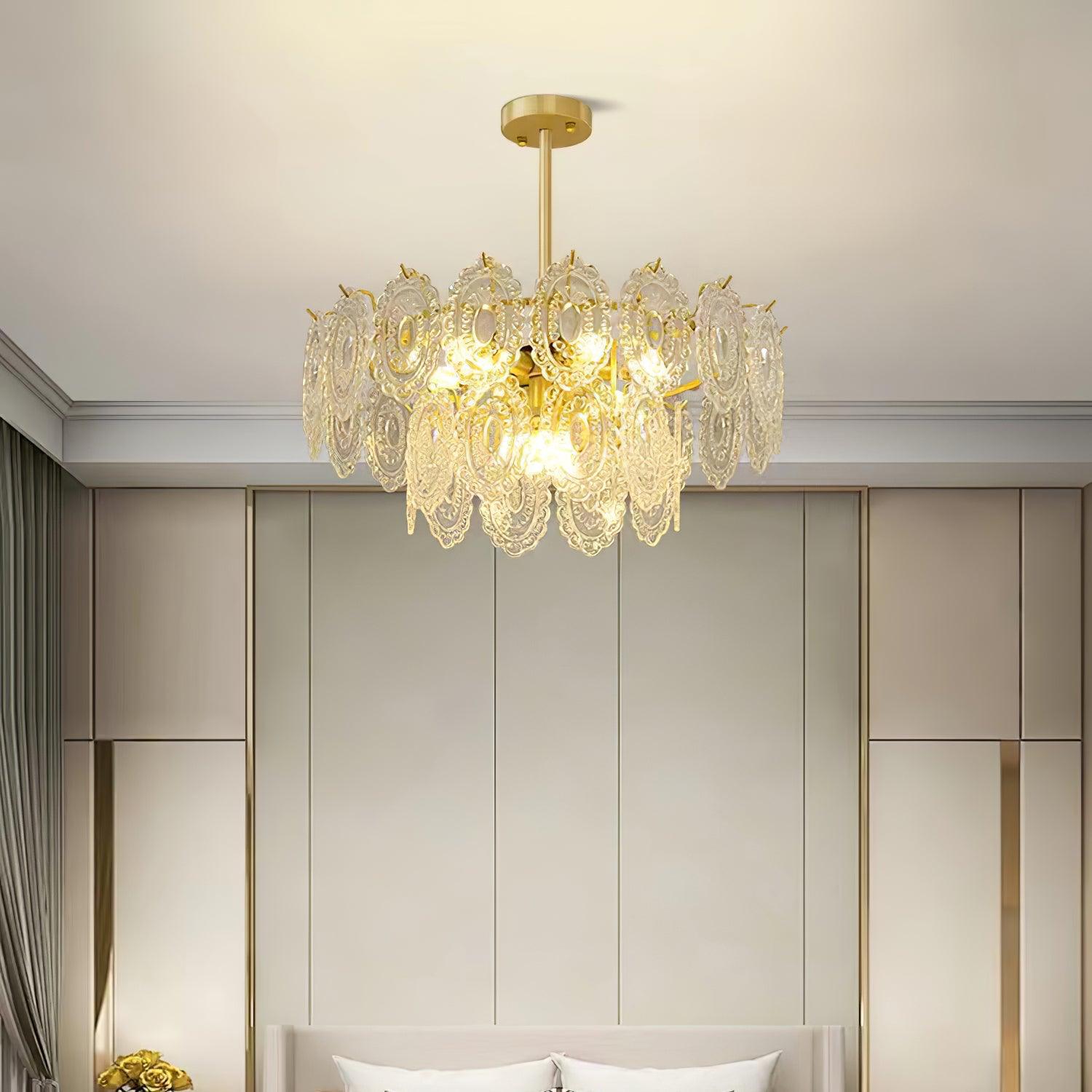 Dallion Chandelier Wave Glass Wrought Iron Elegant-Neutral Decor
