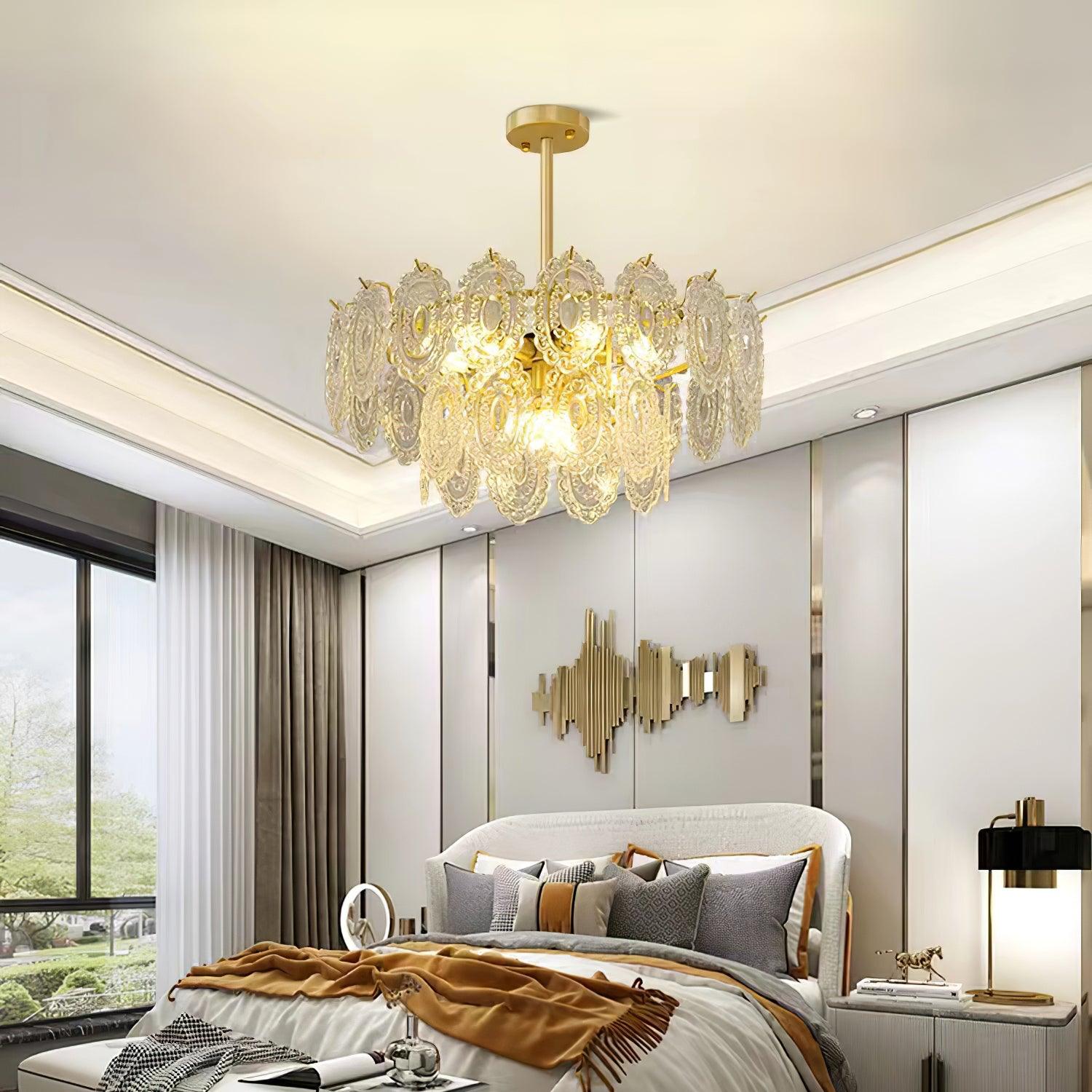 Dallion Chandelier Wave Glass Wrought Iron Elegant-Neutral Decor