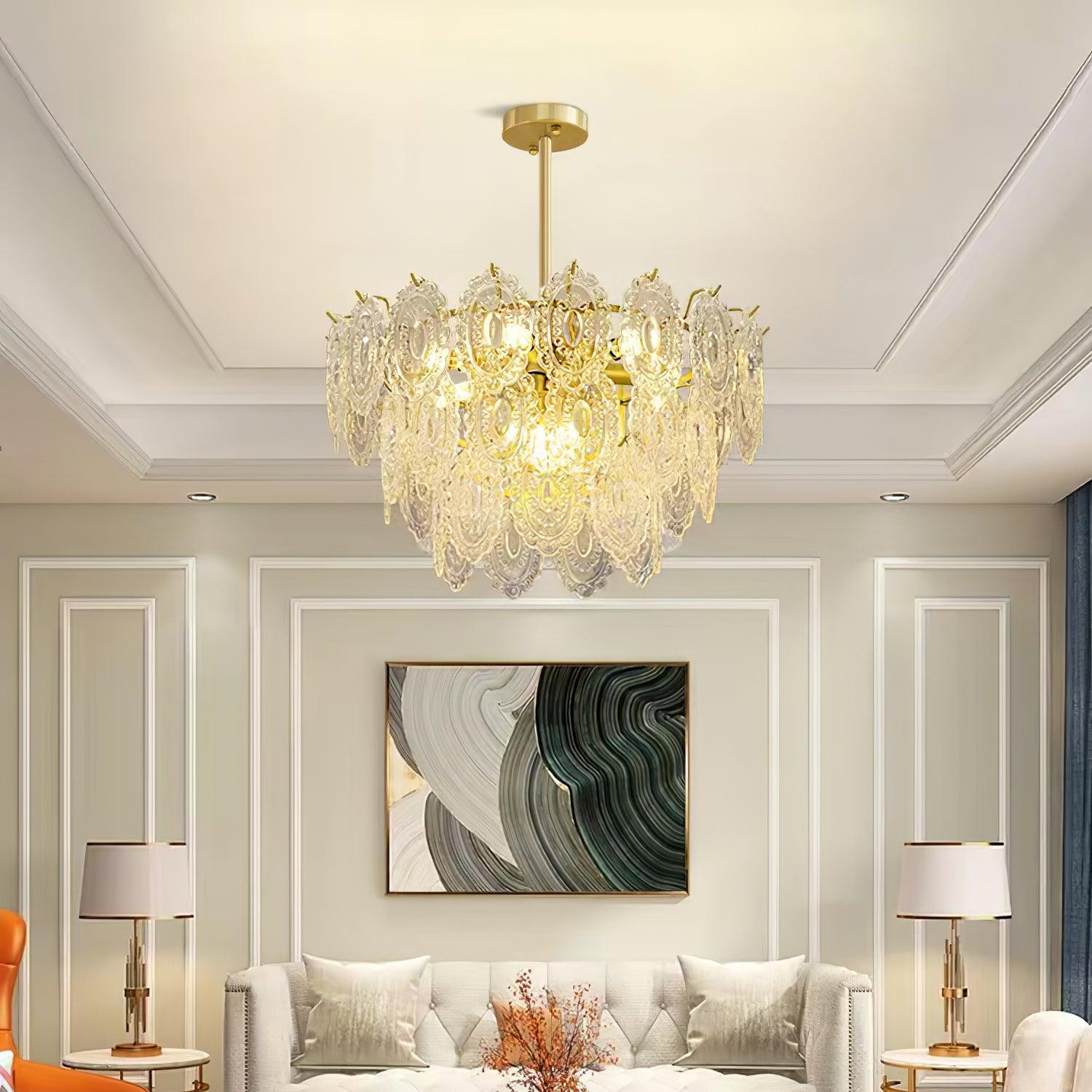 Dallion Chandelier Wave Glass Wrought Iron Elegant-Neutral Decor