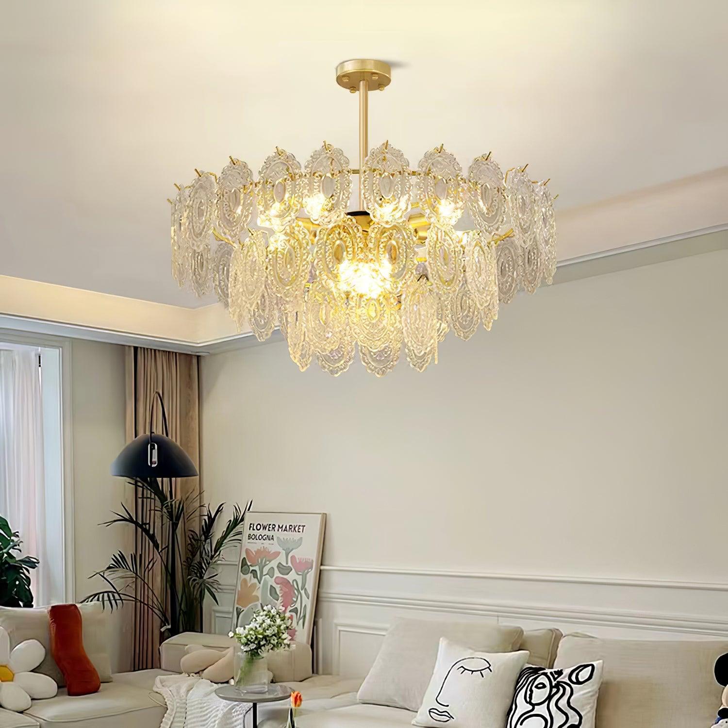Dallion Chandelier Wave Glass Wrought Iron Elegant-Neutral Decor