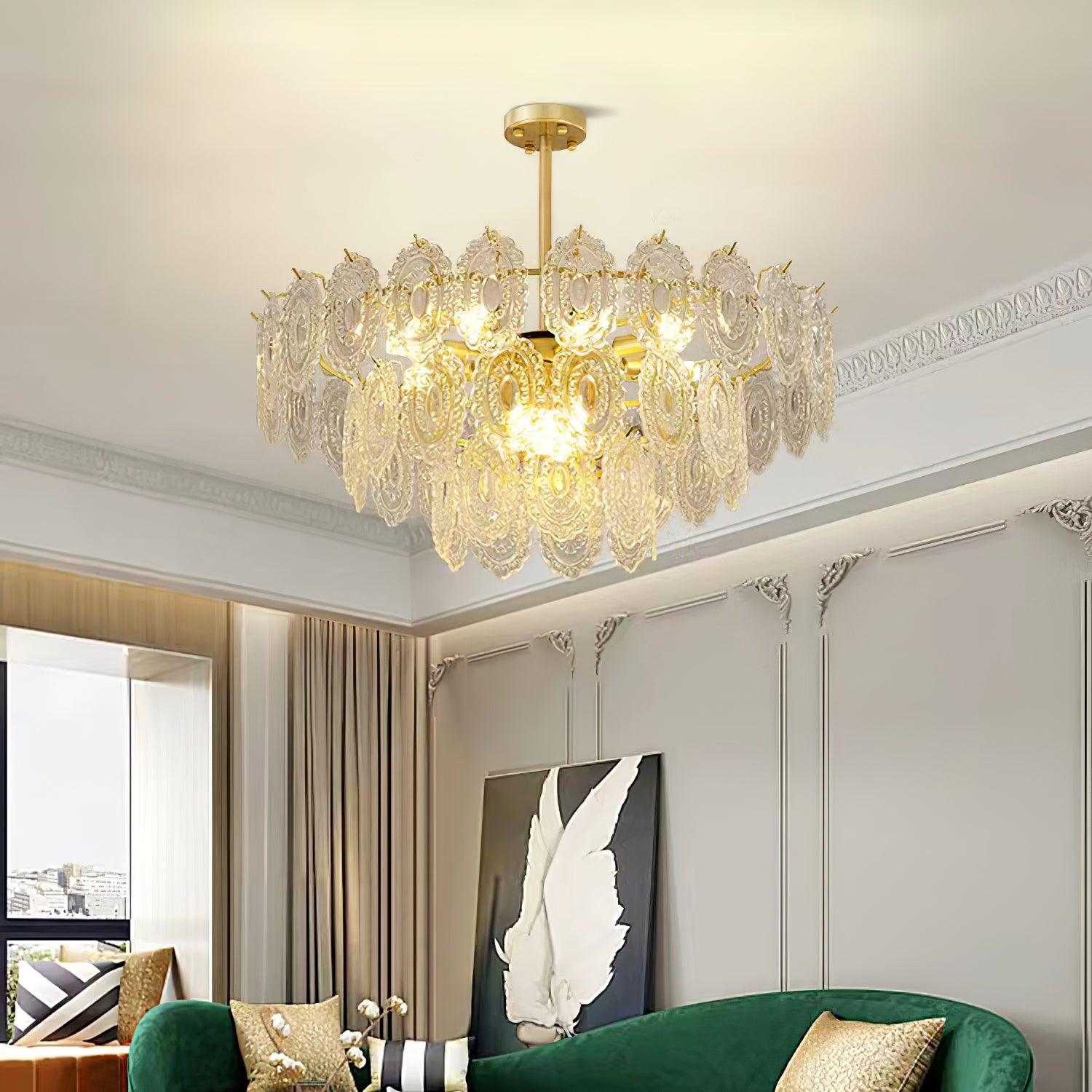 Dallion Chandelier Wave Glass Wrought Iron Elegant-Neutral Decor