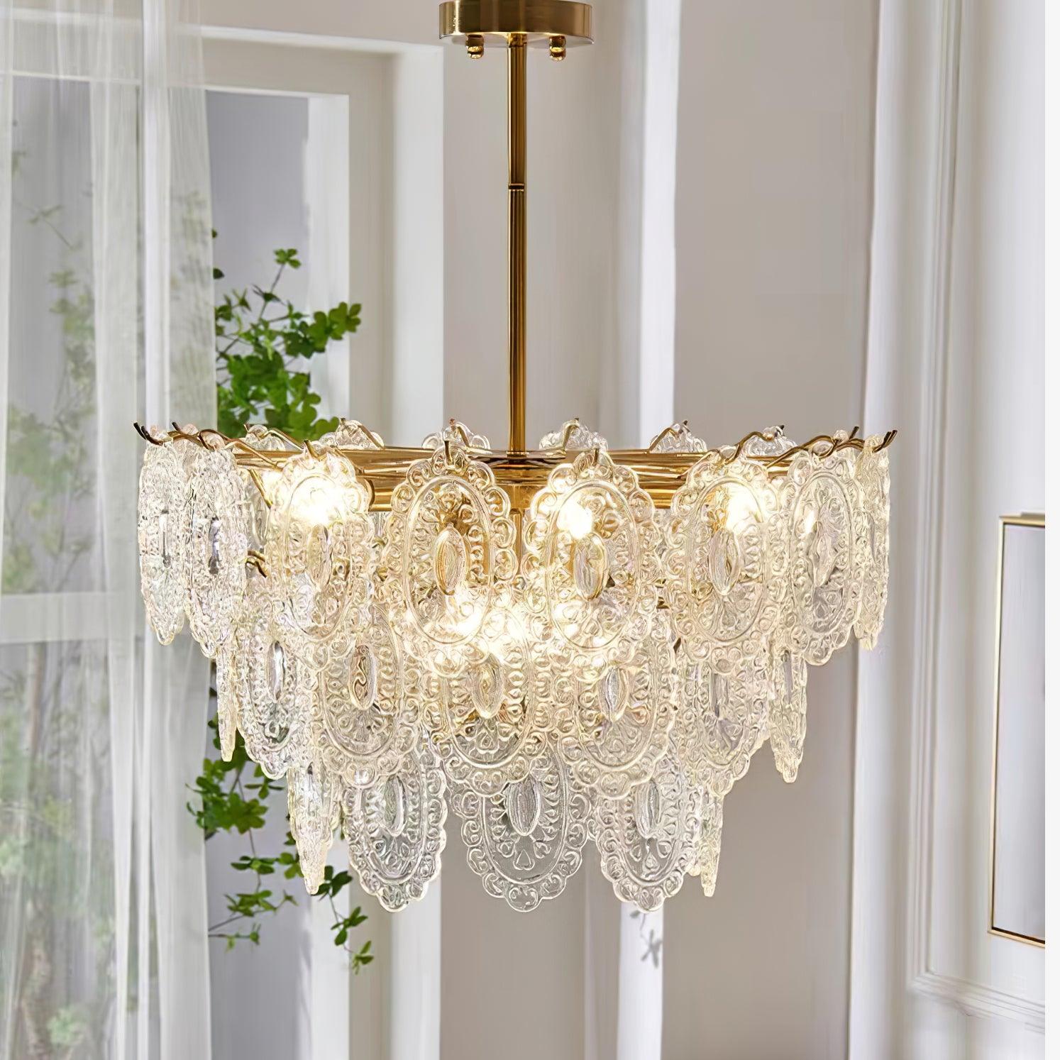 Dallion Chandelier Wave Glass Wrought Iron Elegant-Neutral Decor