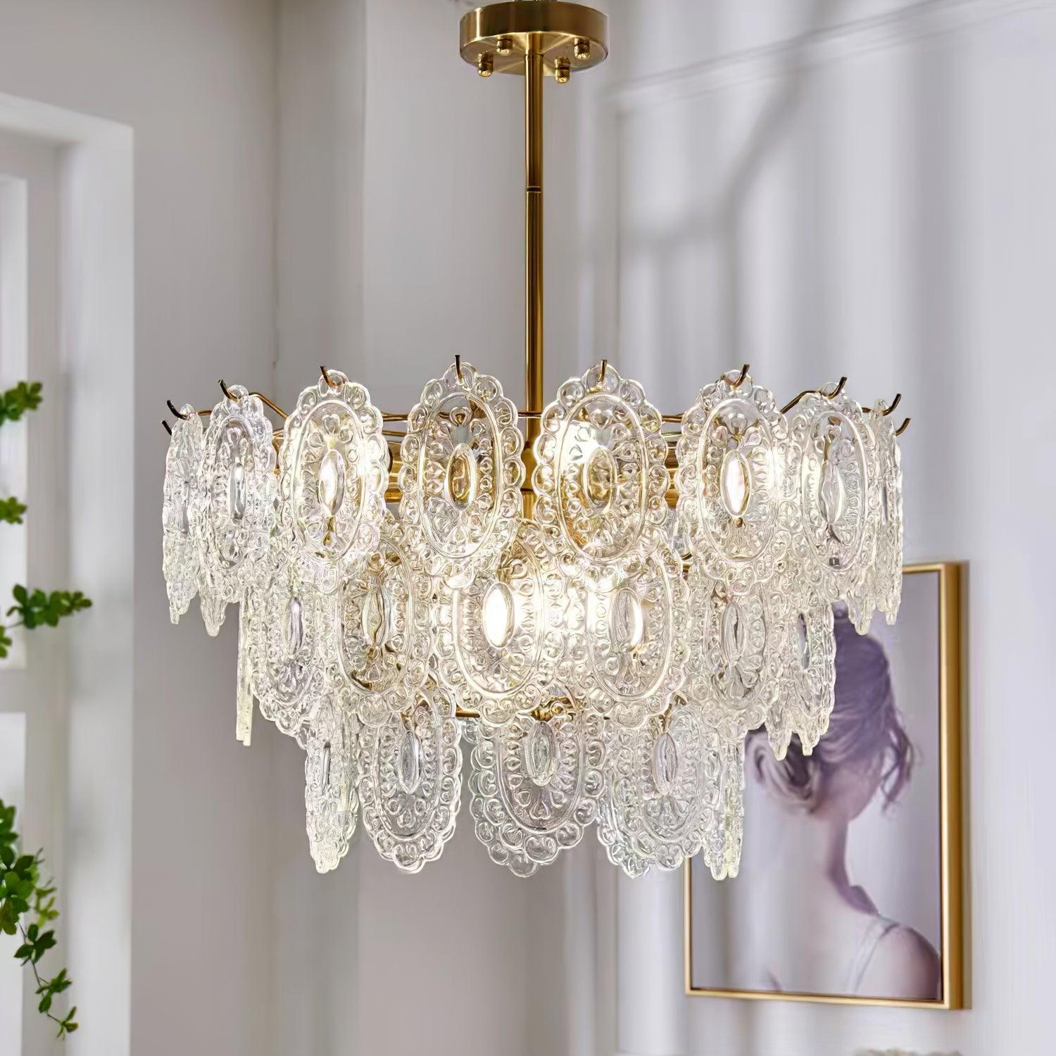 Dallion Chandelier Wave Glass Wrought Iron Elegant-Neutral Decor