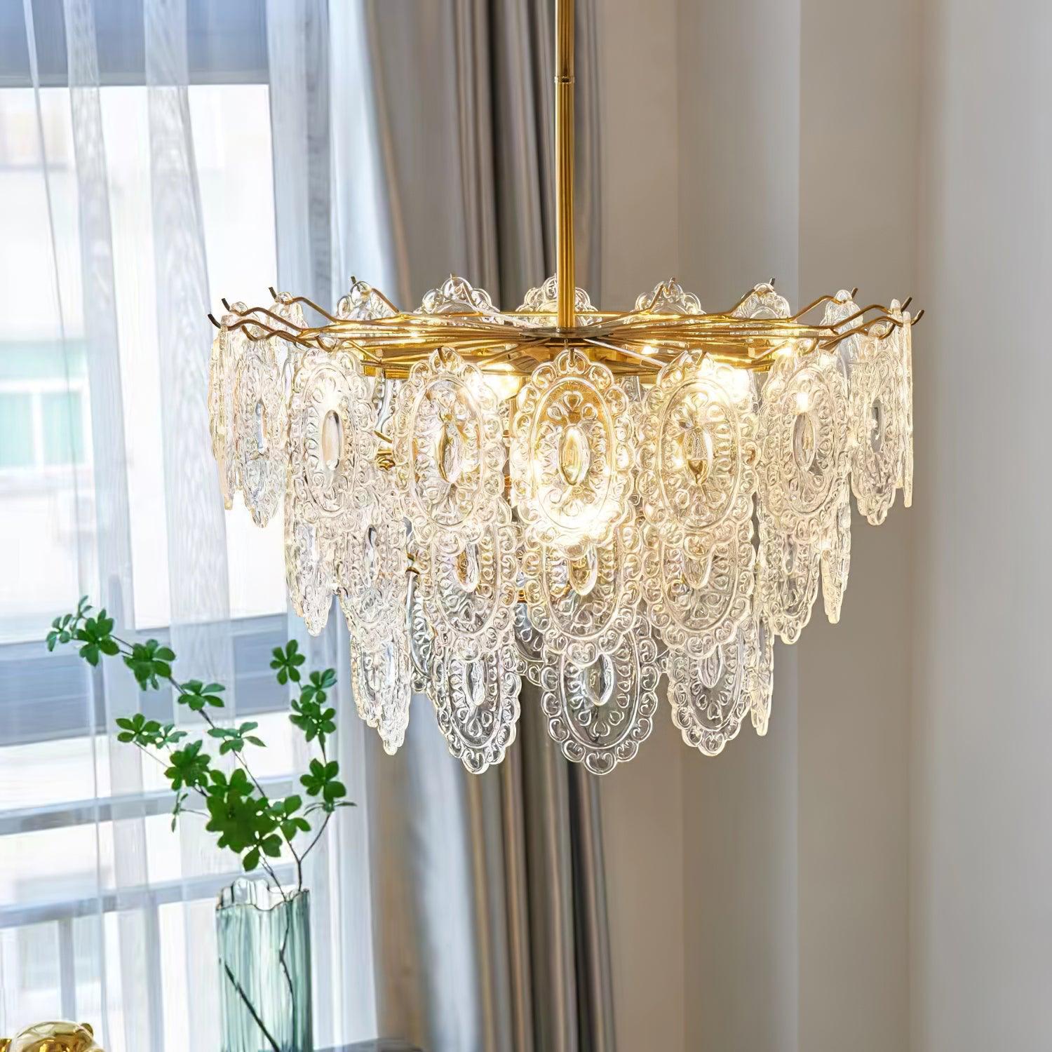 Dallion Chandelier Wave Glass Wrought Iron Elegant-Neutral Decor