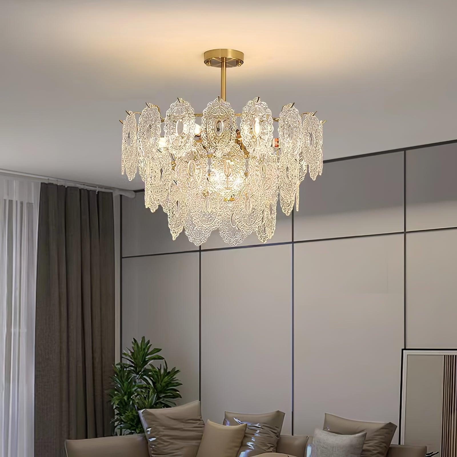 Dallion Chandelier Wave Glass Wrought Iron Elegant-Neutral Decor