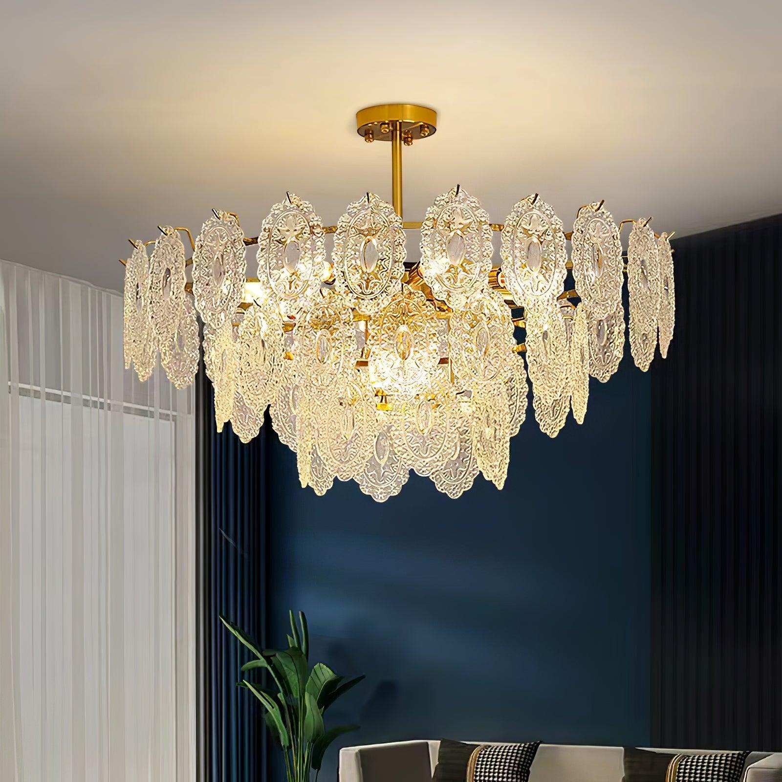 Dallion Chandelier Wave Glass Wrought Iron Elegant-Neutral Decor