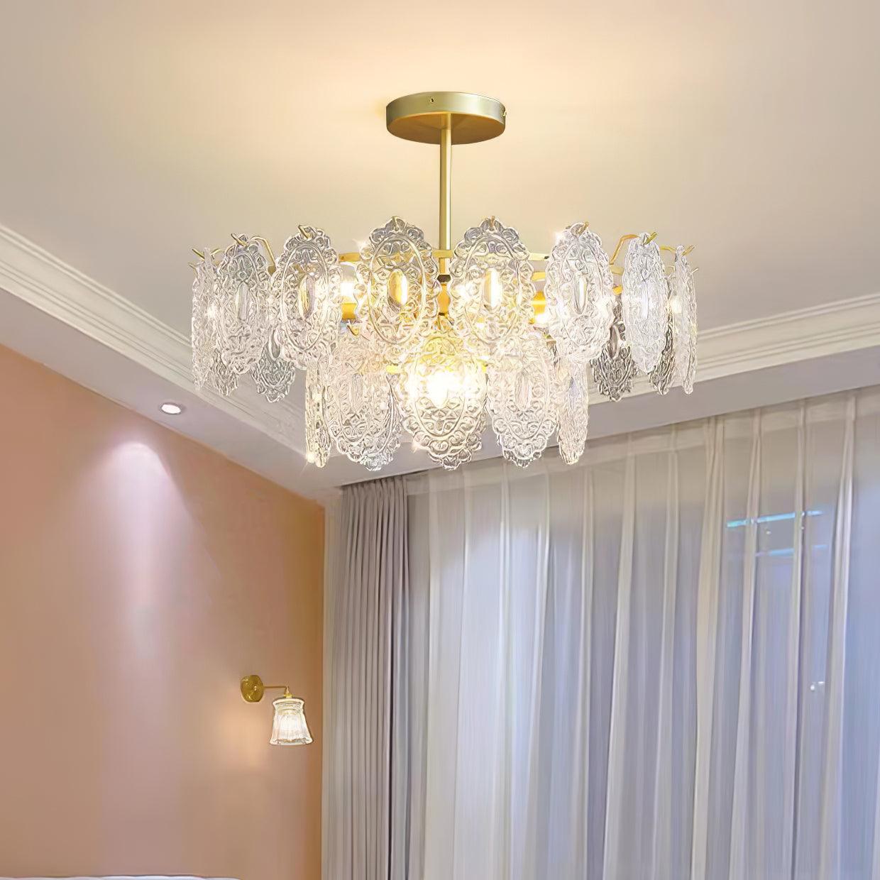 Dallion Chandelier Wave Glass Wrought Iron Elegant-Neutral Decor
