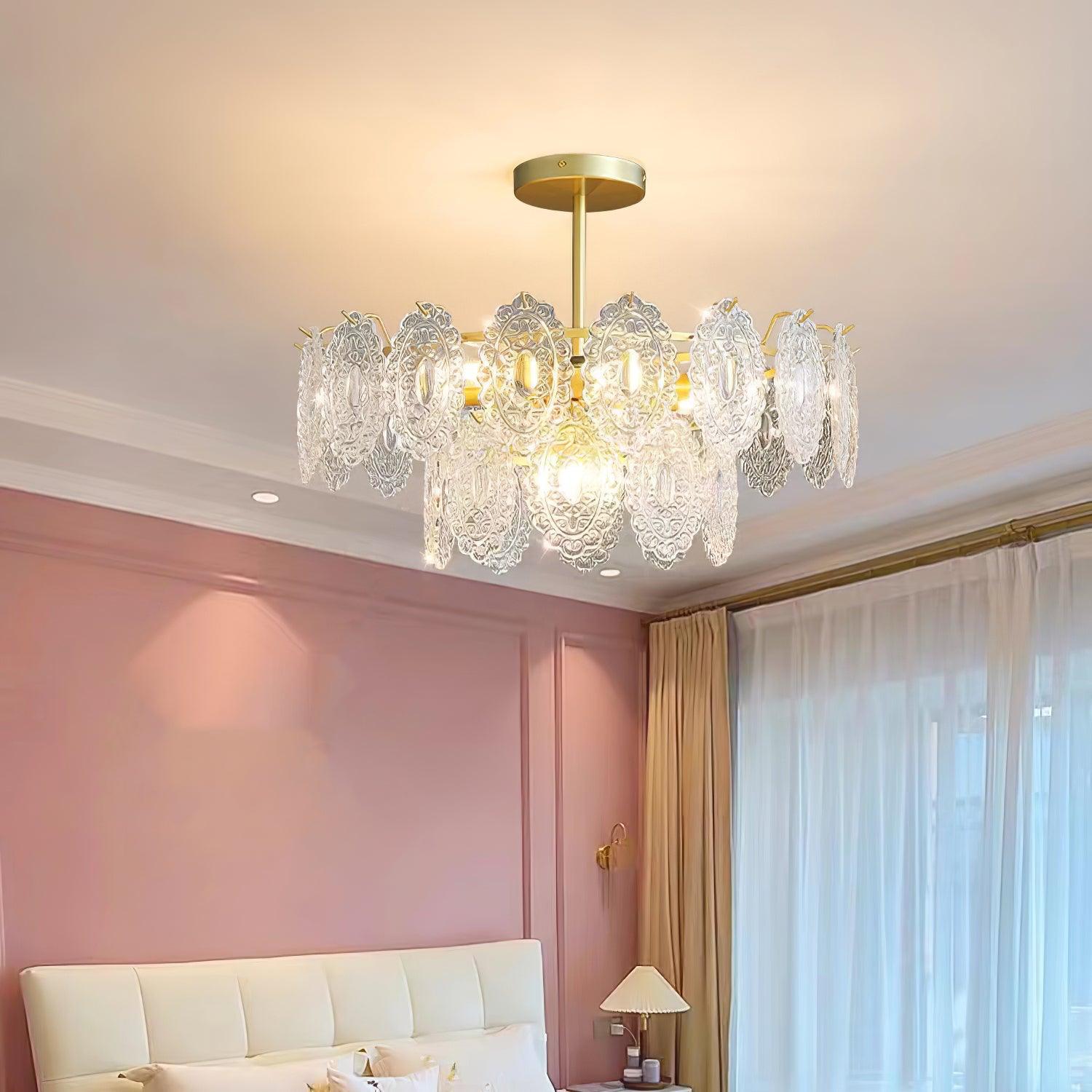 Dallion Chandelier Wave Glass Wrought Iron Elegant-Neutral Decor