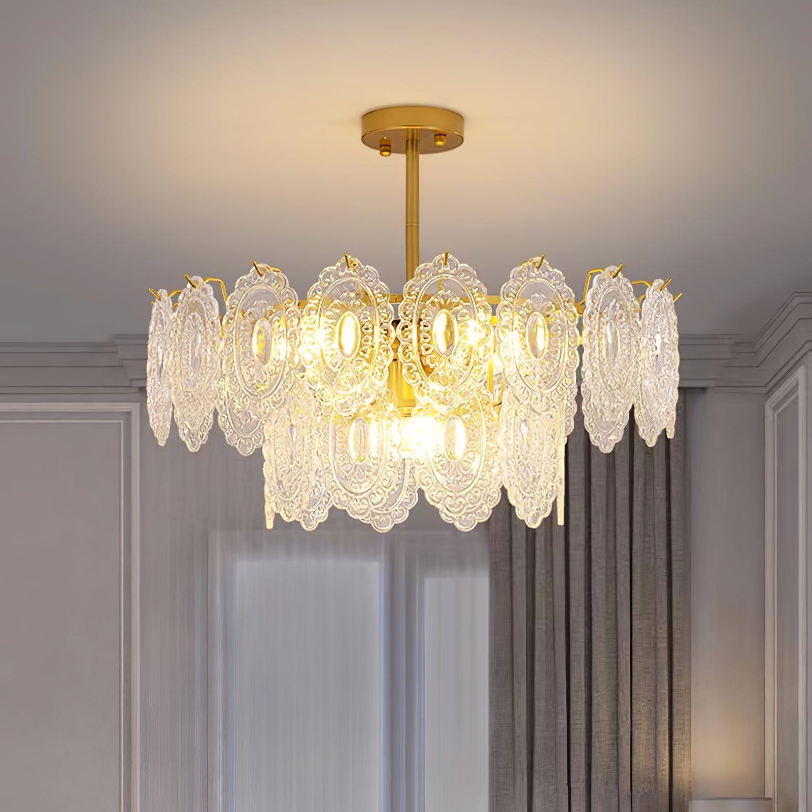 Dallion Chandelier Wave Glass Wrought Iron Elegant-Neutral Decor