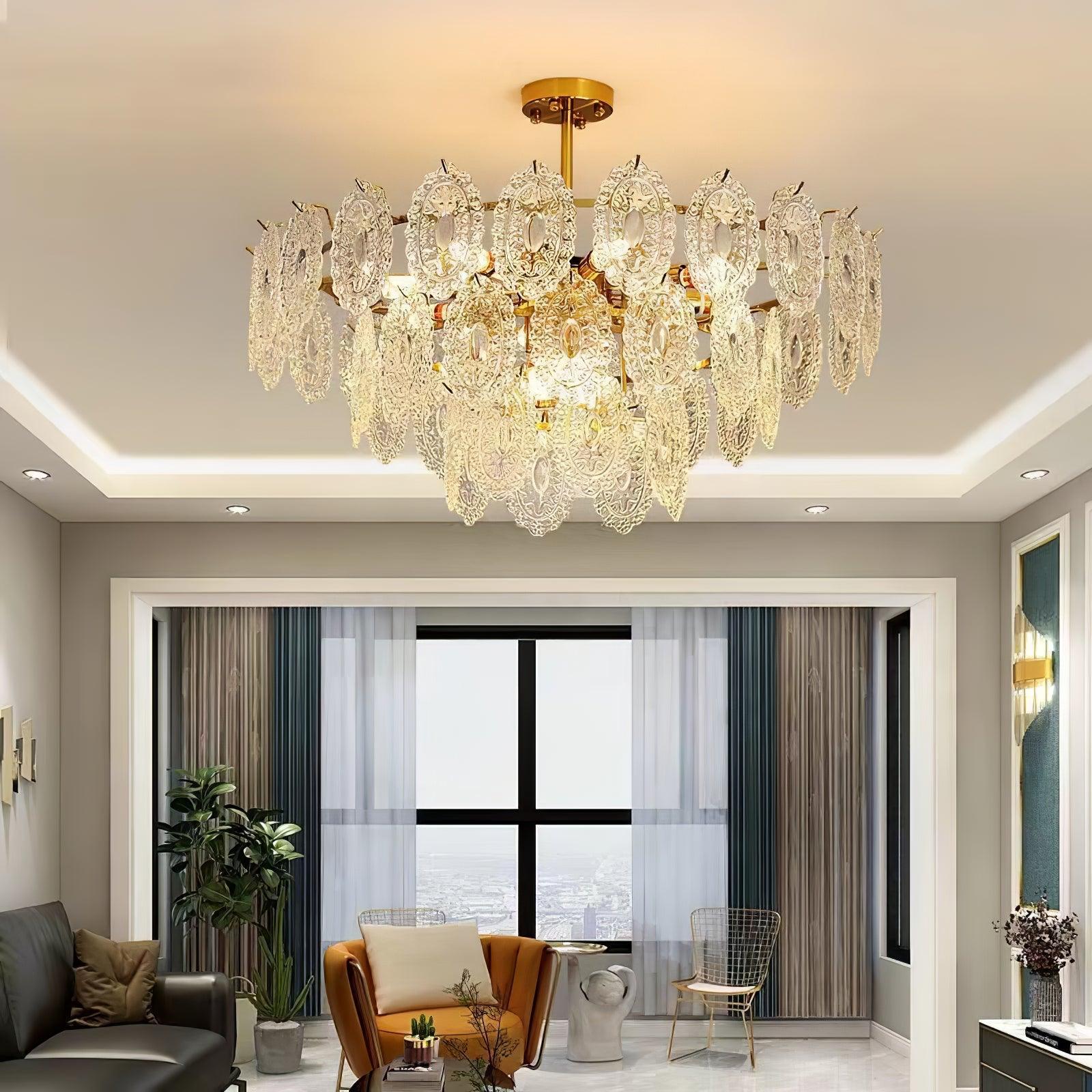 Dallion Chandelier Wave Glass Wrought Iron Elegant-Neutral Decor