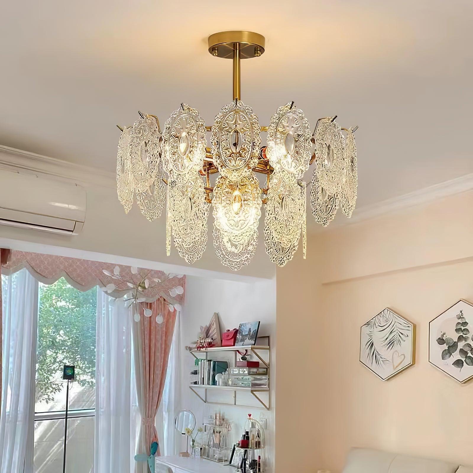 Dallion Chandelier Wave Glass Wrought Iron Elegant-Neutral Decor