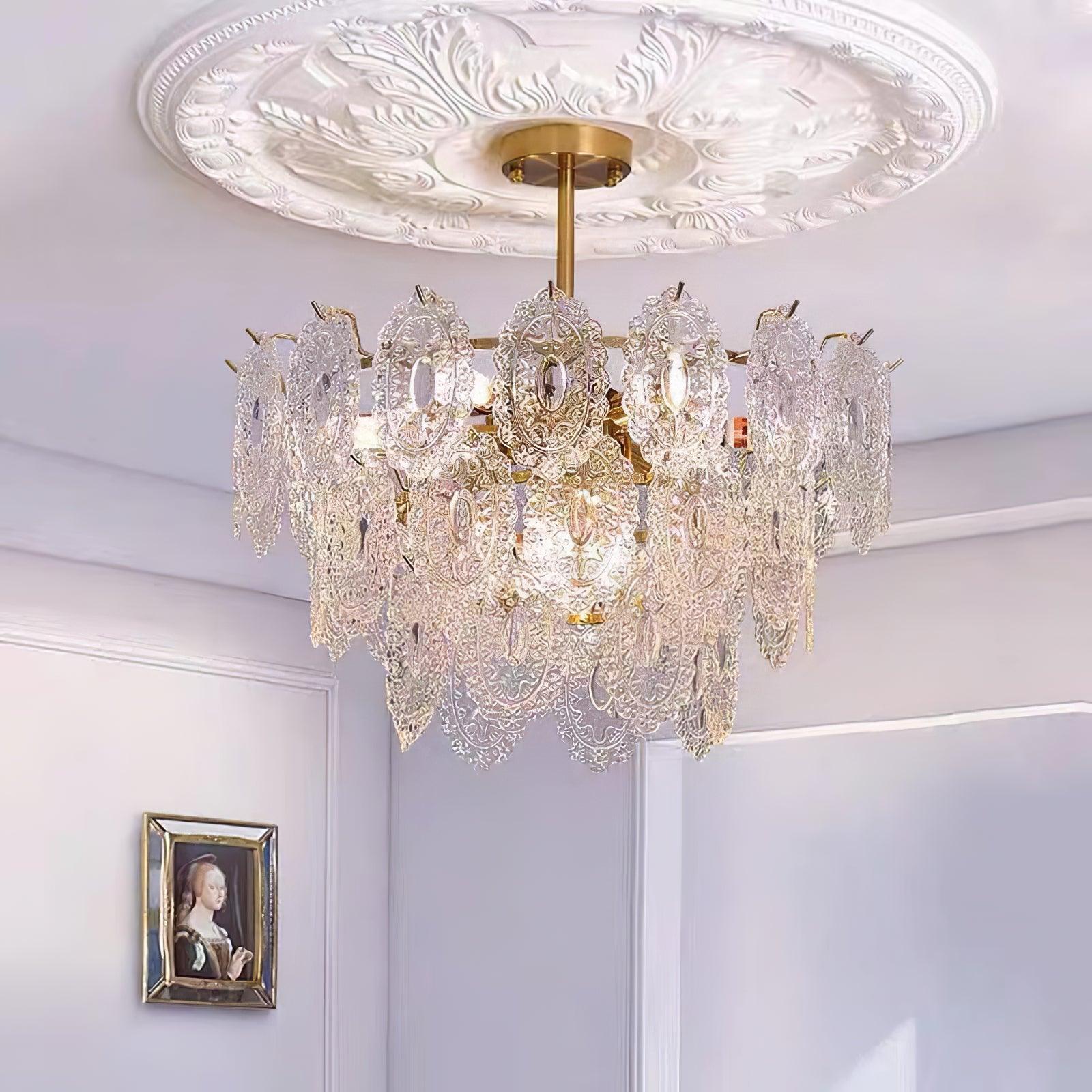 Dallion Chandelier Wave Glass Wrought Iron Elegant-Neutral Decor