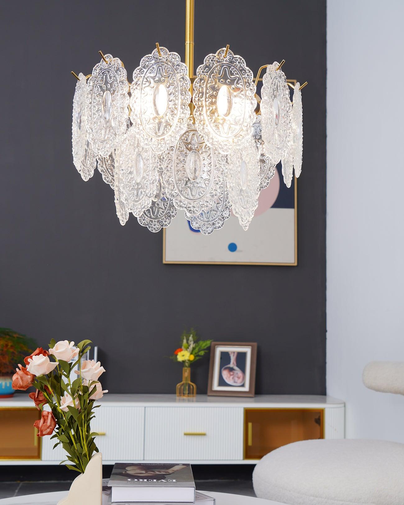 Dallion Chandelier Wave Glass Wrought Iron Elegant-Neutral Decor