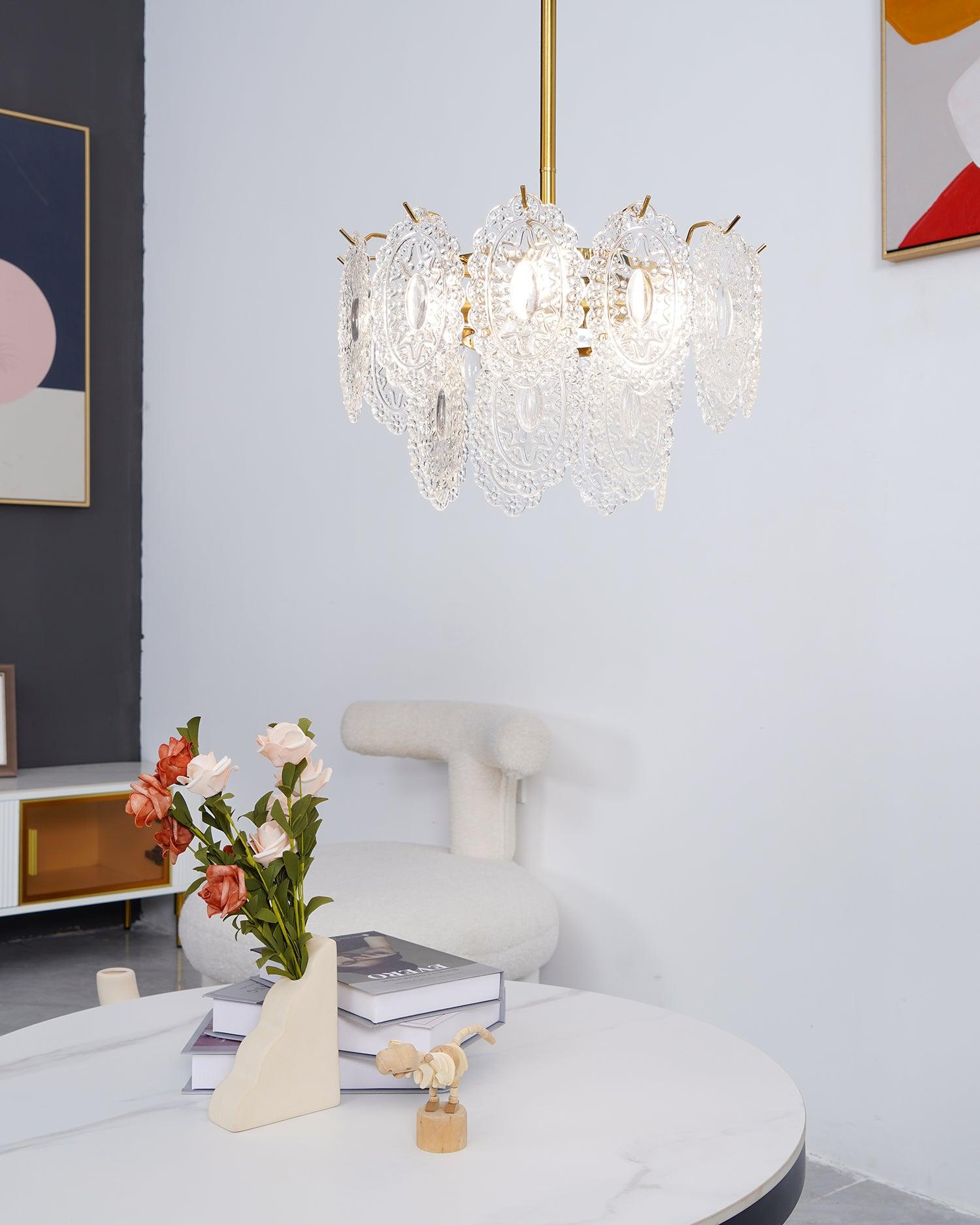 Dallion Chandelier Wave Glass Wrought Iron Elegant-Neutral Decor