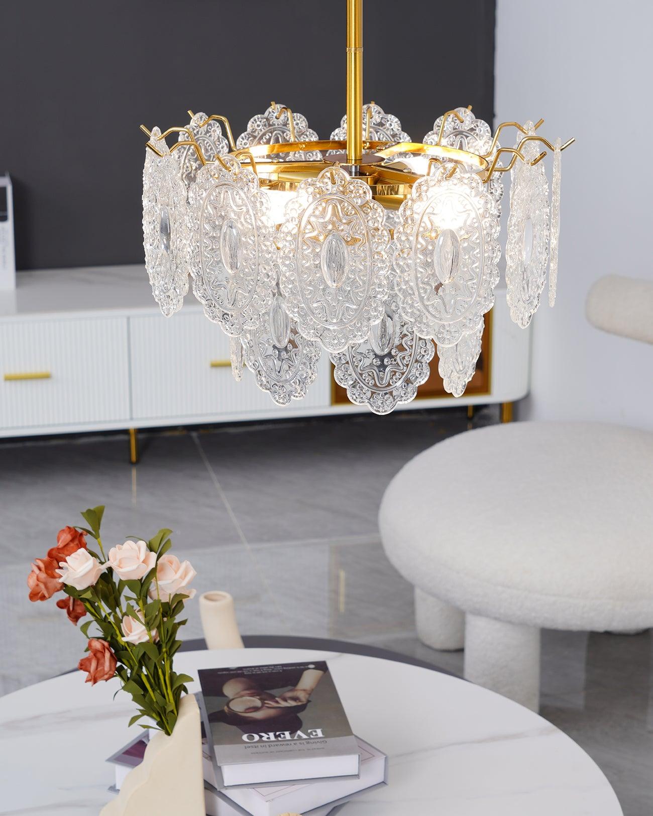 Dallion Chandelier Wave Glass Wrought Iron Elegant-Neutral Decor
