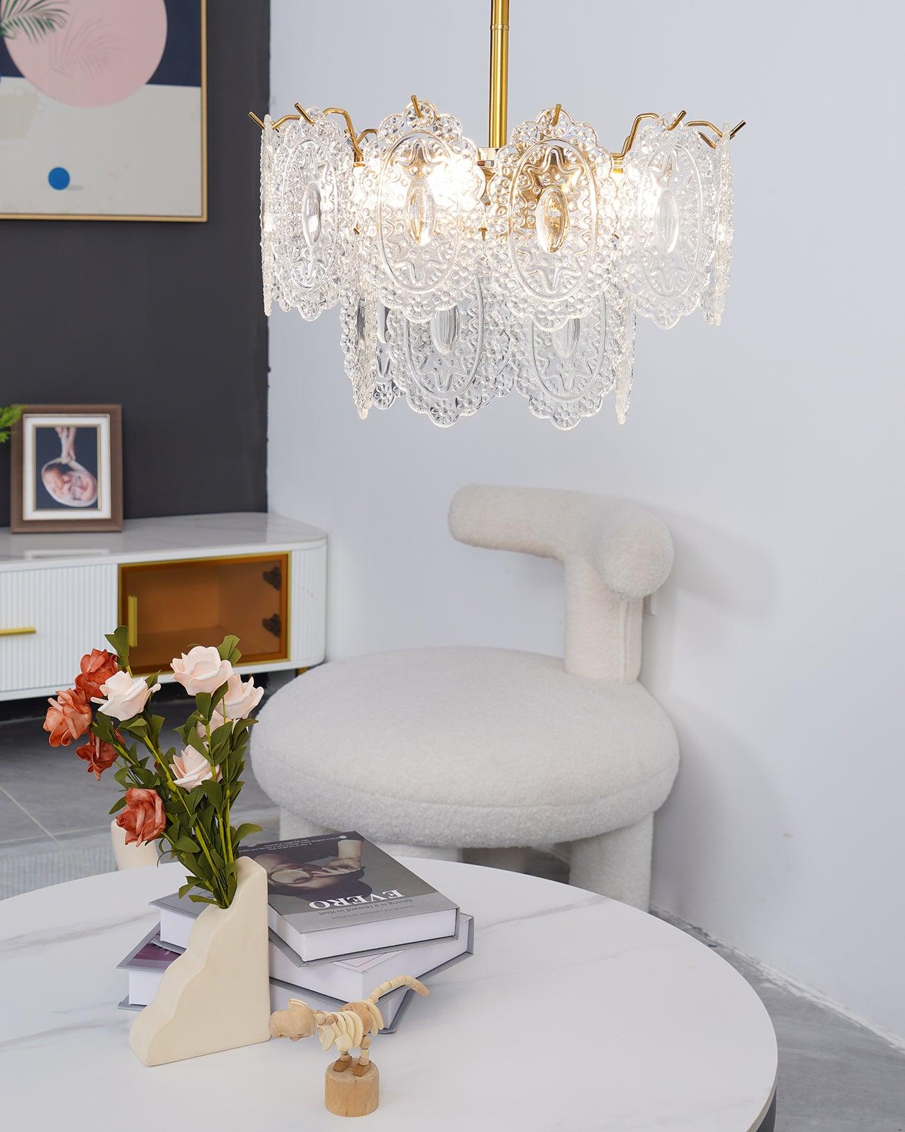 Dallion Chandelier Wave Glass Wrought Iron Elegant-Neutral Decor