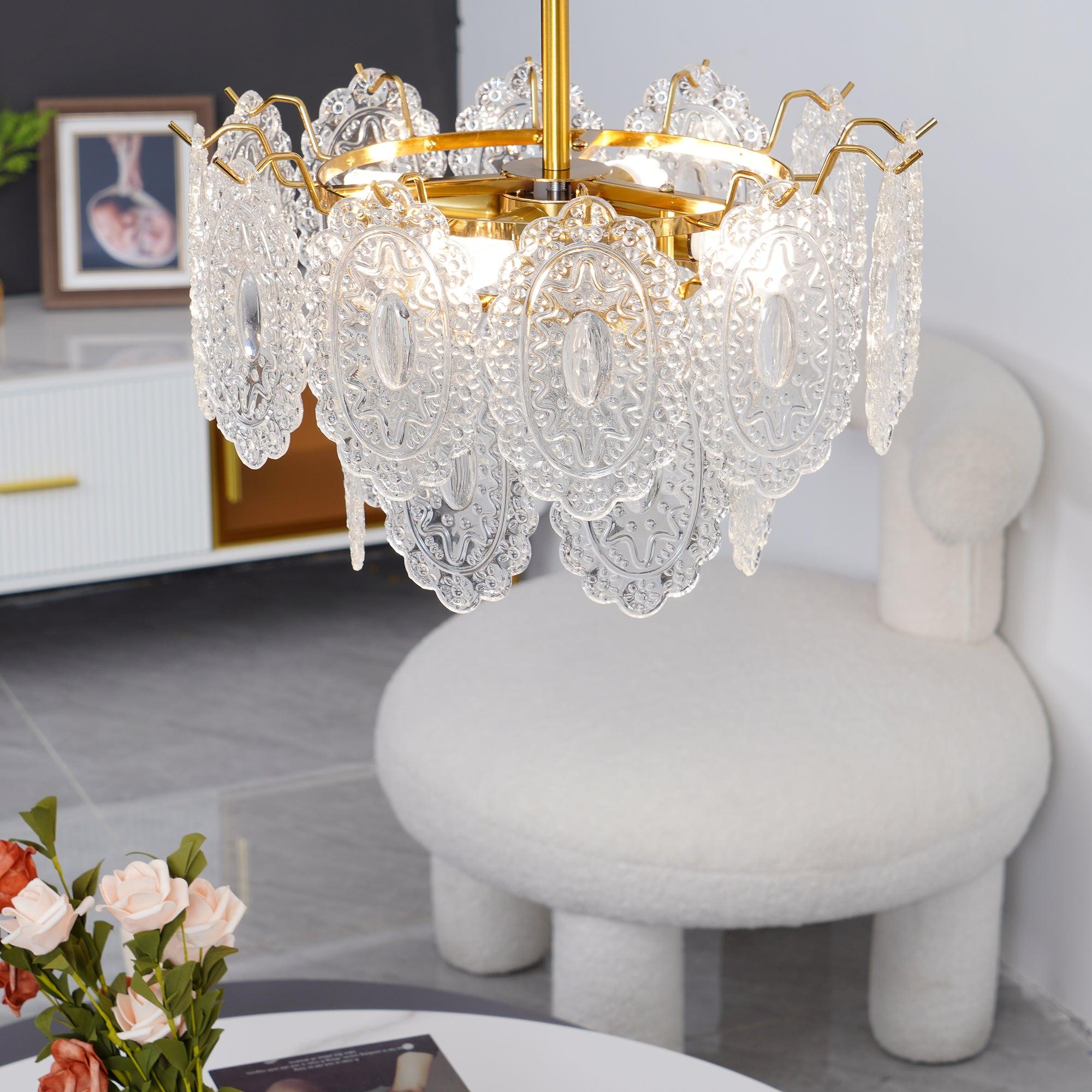 Dallion Chandelier Wave Glass Wrought Iron Elegant-Neutral Decor