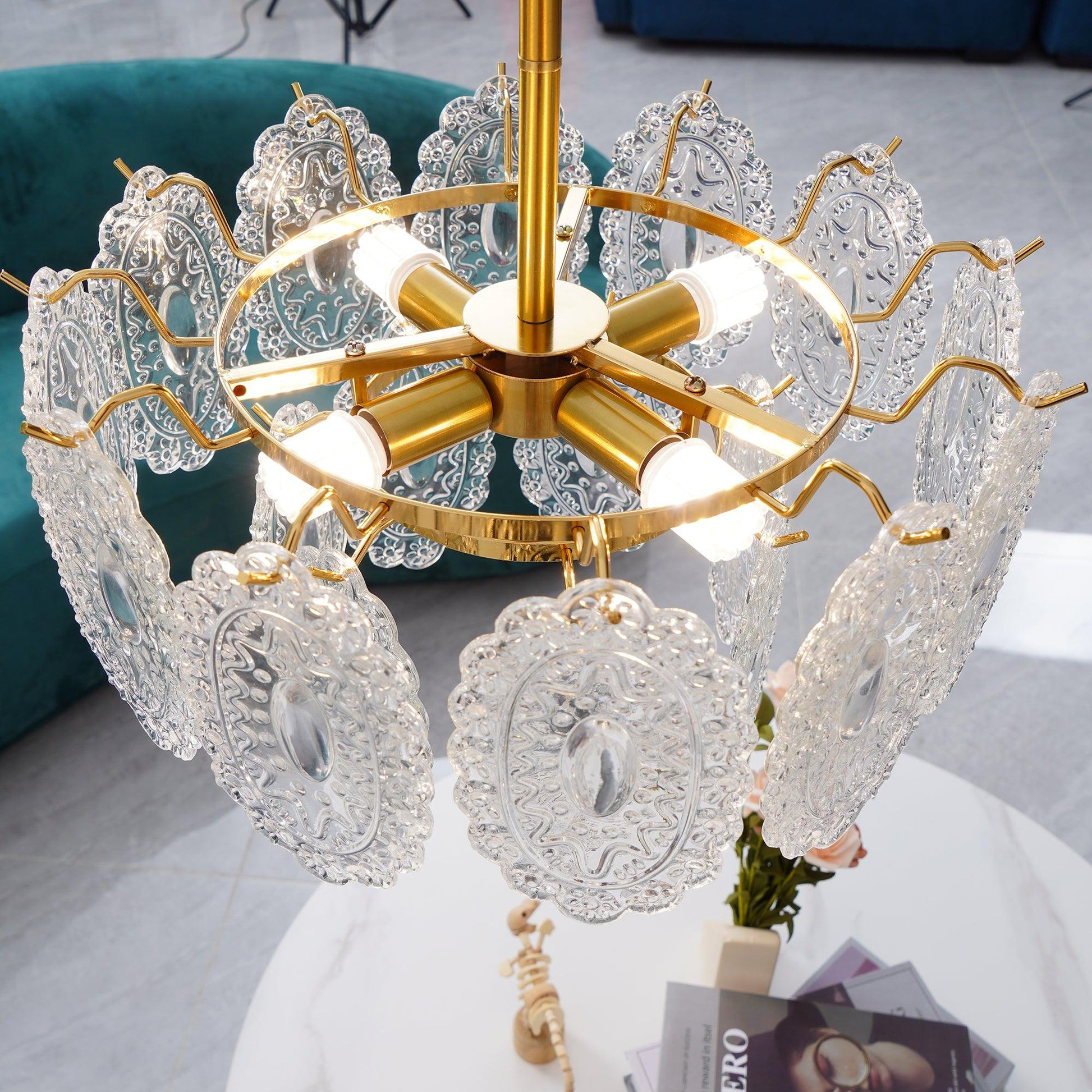 Dallion Chandelier Wave Glass Wrought Iron Elegant-Neutral Decor