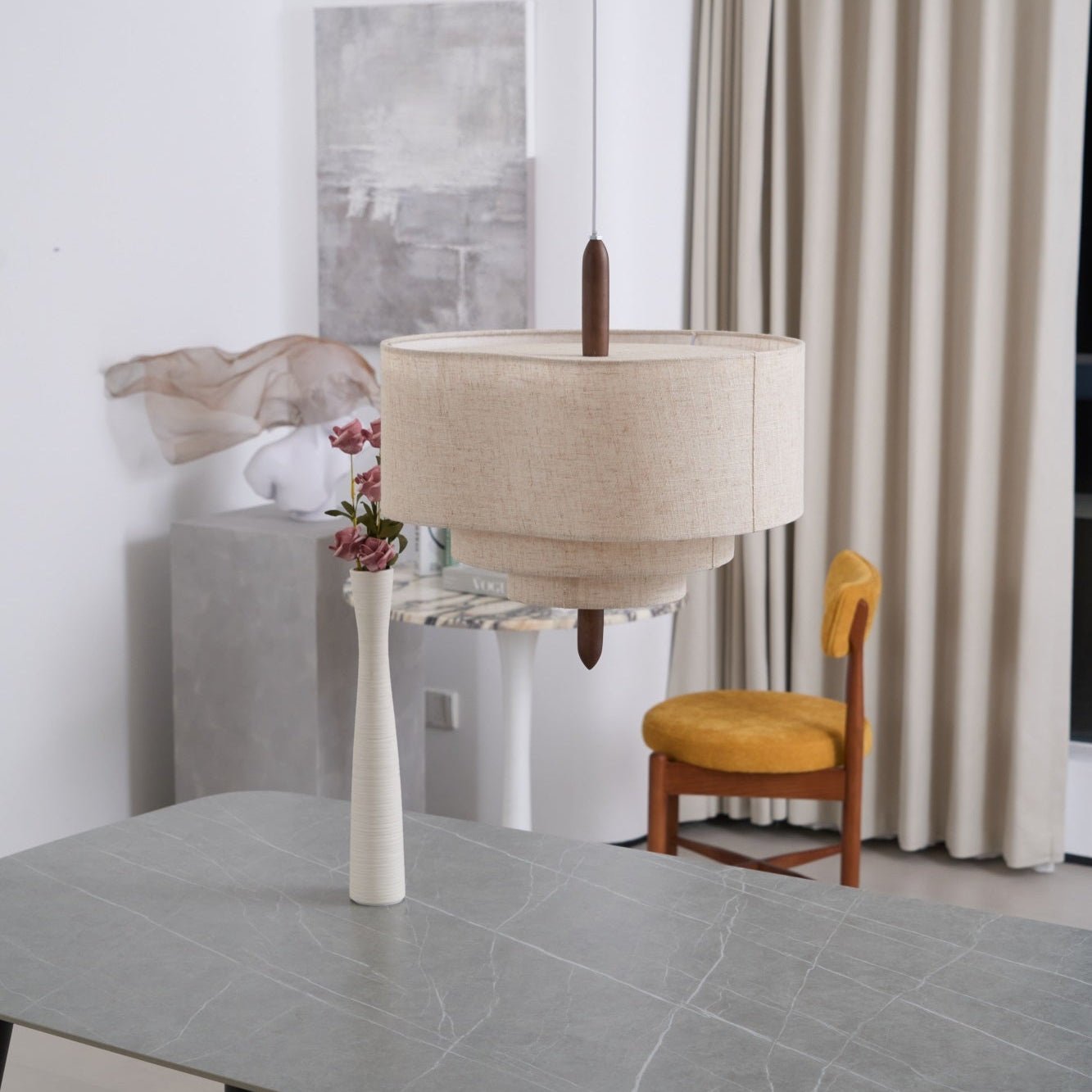 Salemu Elegance Wave Ladder Wood Fabric Pendant Lamp-Neutral Decor