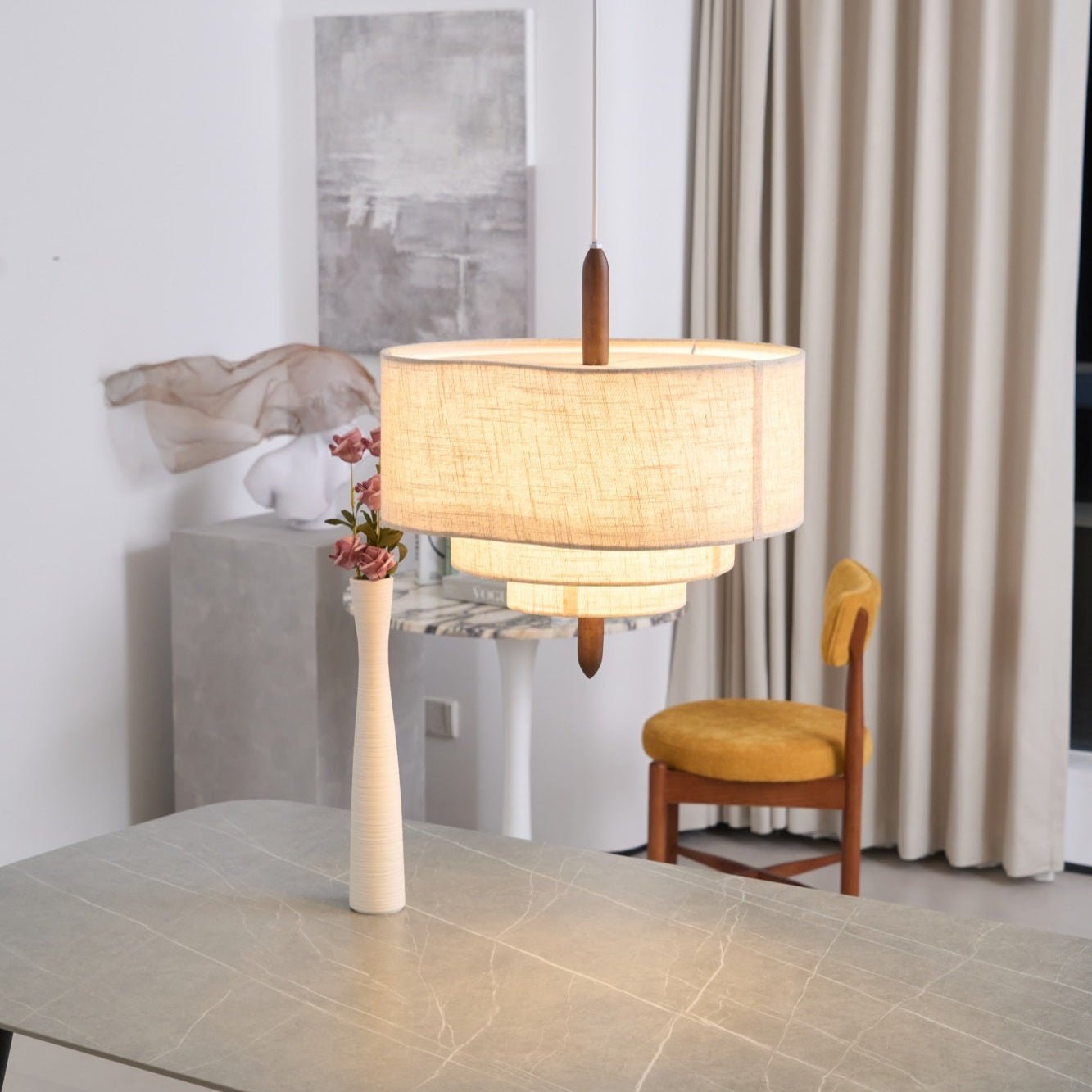 Salemu Elegance Wave Ladder Wood Fabric Pendant Lamp-Neutral Decor