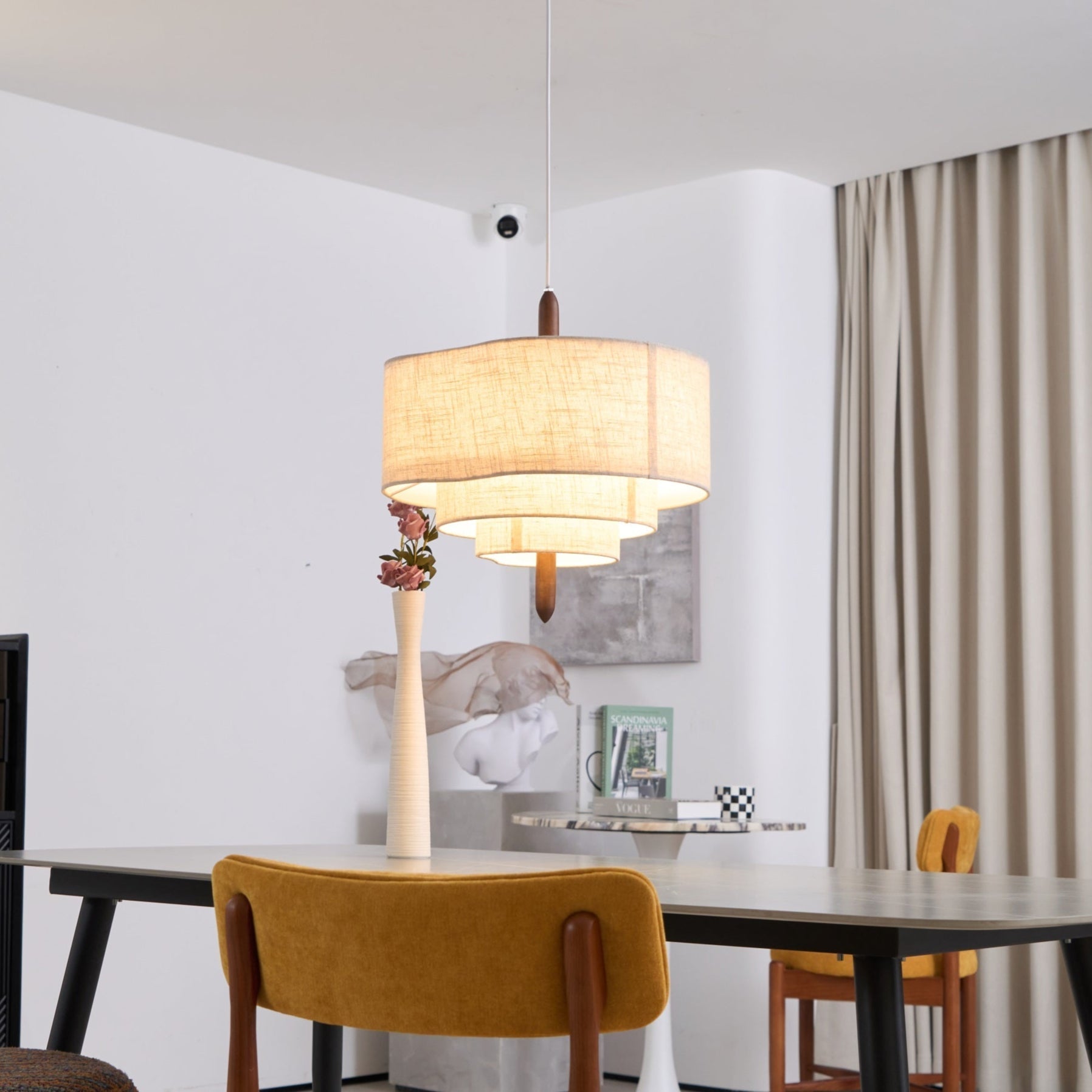 Salemu Elegance Wave Ladder Wood Fabric Pendant Lamp-Neutral Decor