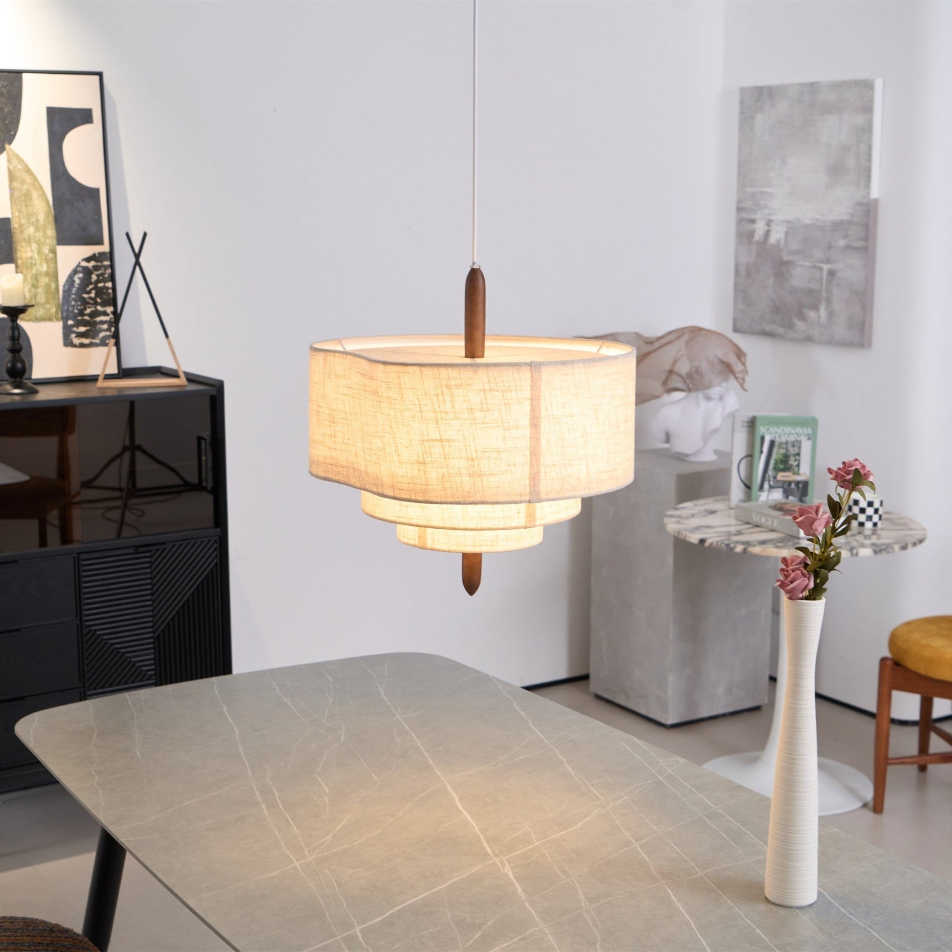 Salemu Elegance Wave Ladder Wood Fabric Pendant Lamp-Neutral Decor