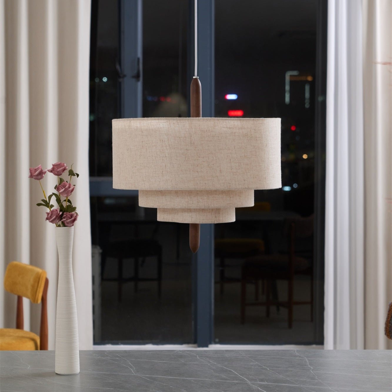 Salemu Elegance Wave Ladder Wood Fabric Pendant Lamp-Neutral Decor