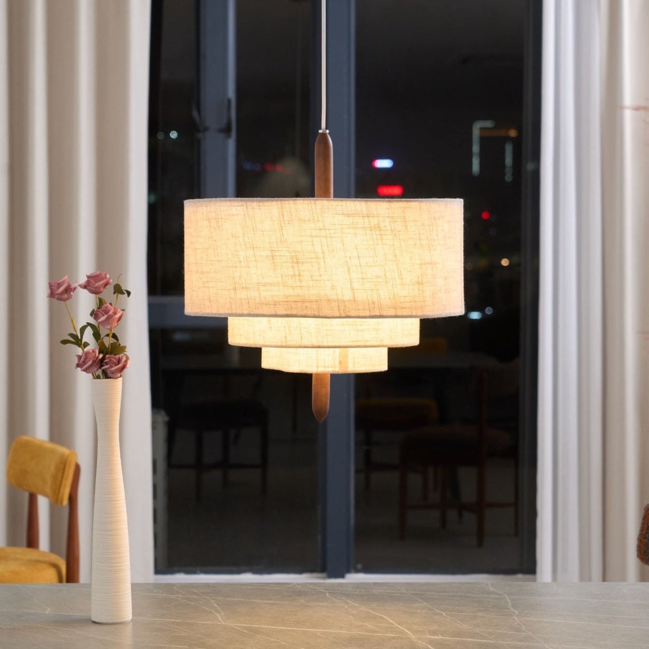 Salemu Elegance Wave Ladder Wood Fabric Pendant Lamp-Neutral Decor