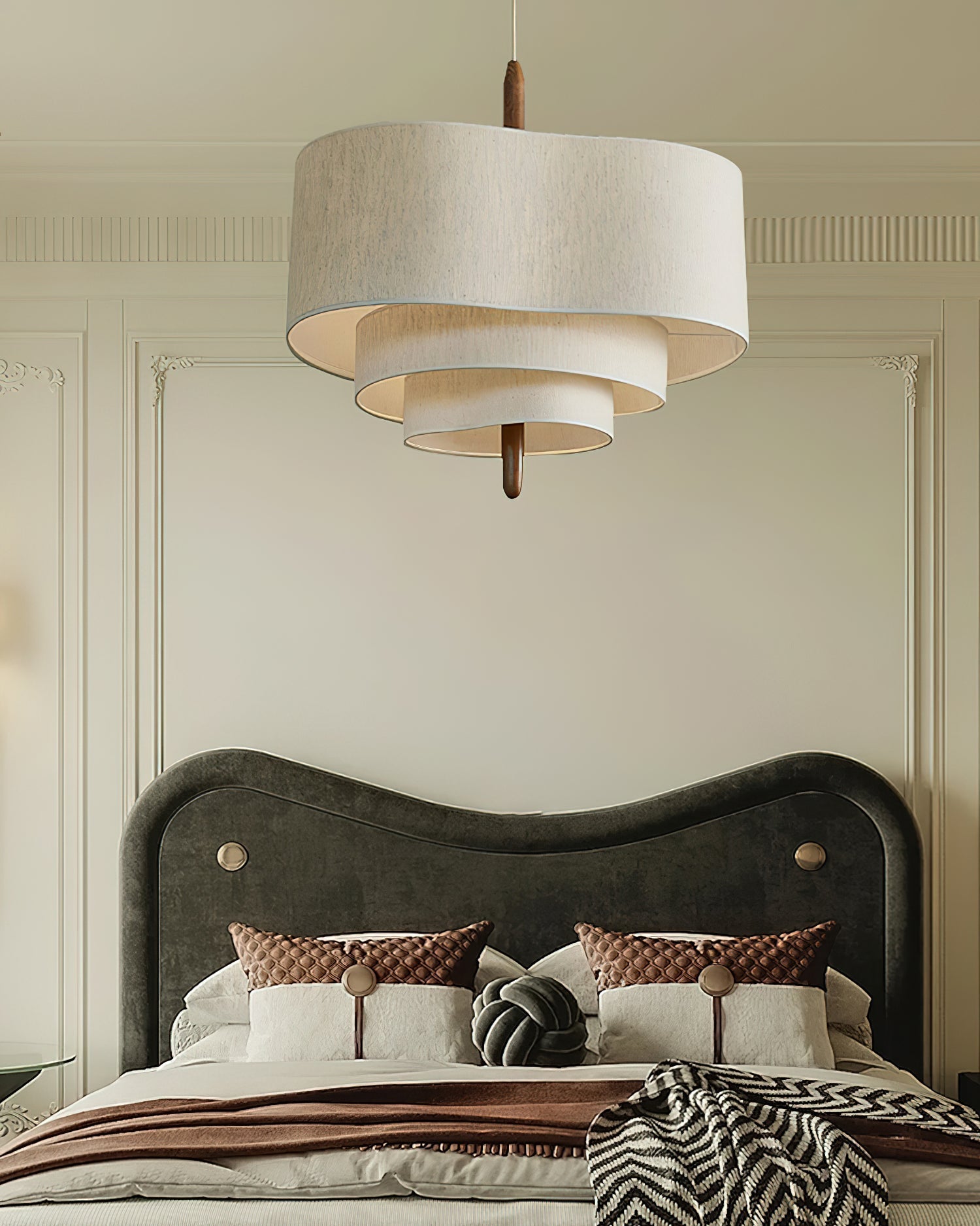Salemu Elegance Wave Ladder Wood Fabric Pendant Lamp-Neutral Decor