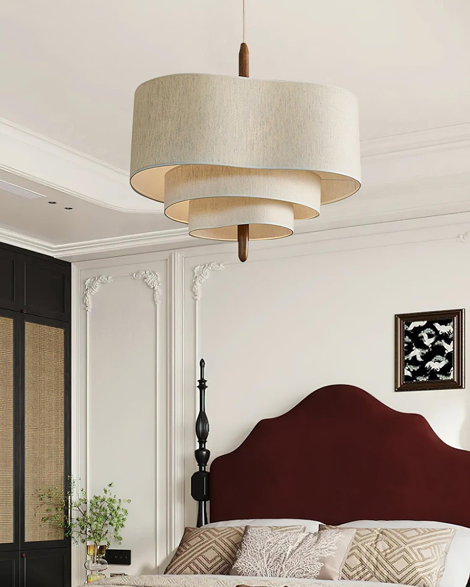 Salemu Elegance Wave Ladder Wood Fabric Pendant Lamp-Neutral Decor