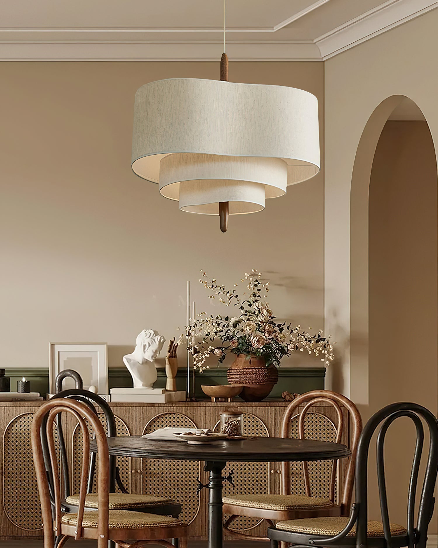 Salemu Elegance Wave Ladder Wood Fabric Pendant Lamp-Neutral Decor