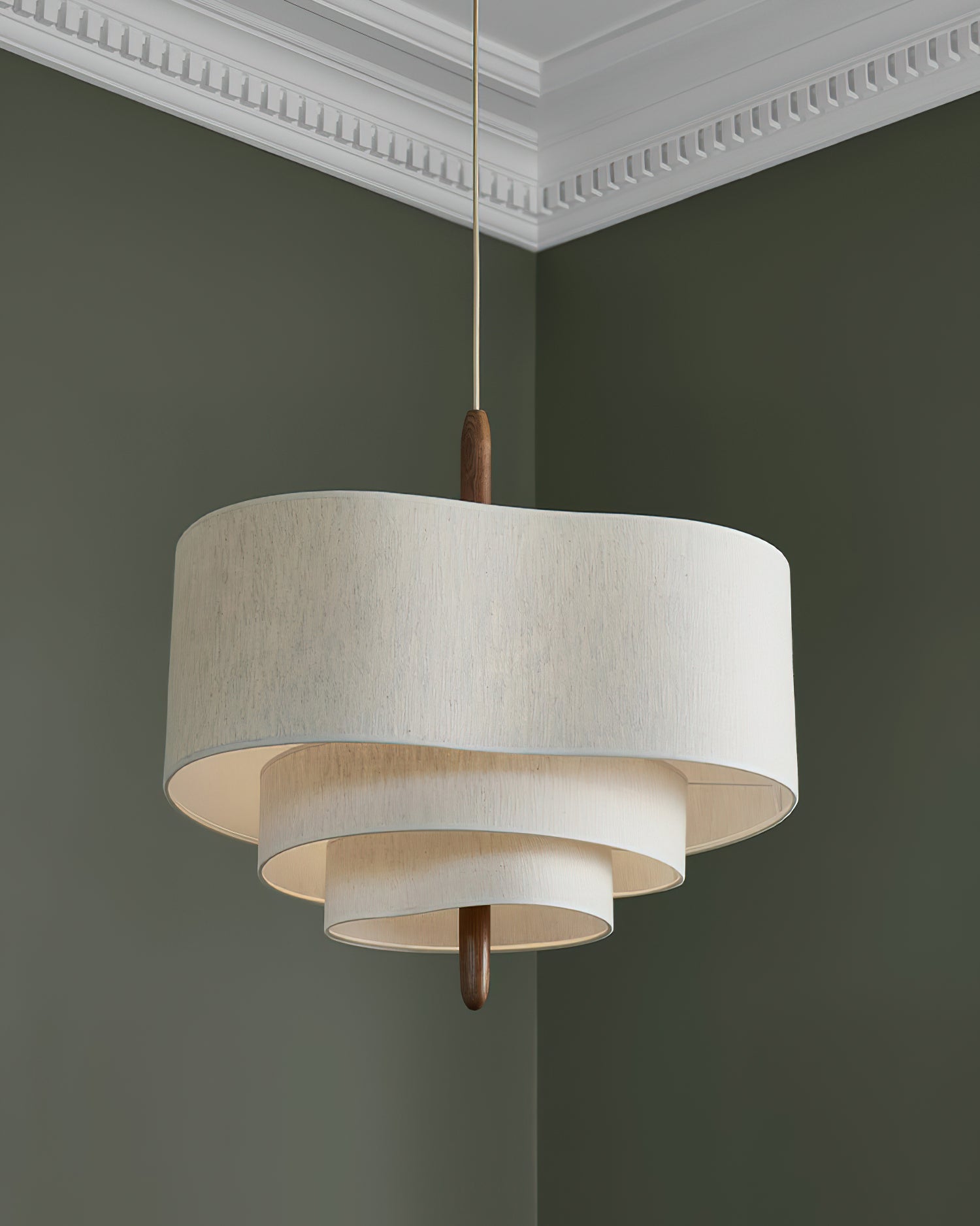 Salemu Elegance Wave Ladder Wood Fabric Pendant Lamp-Neutral Decor