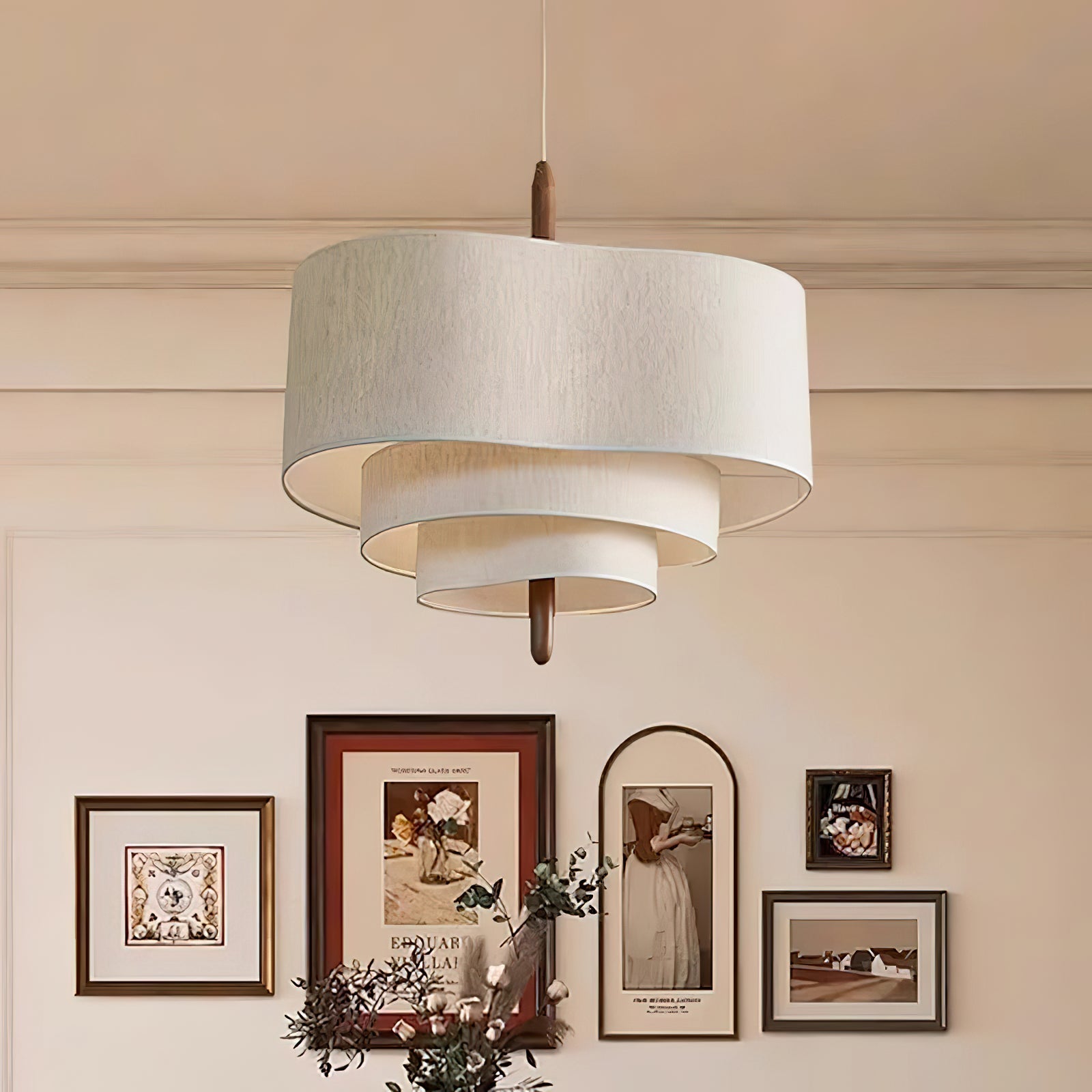 Salemu Elegance Wave Ladder Wood Fabric Pendant Lamp-Neutral Decor